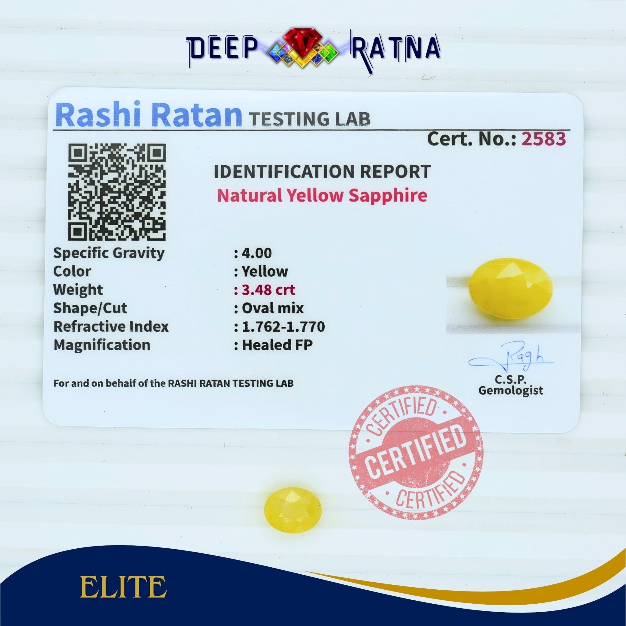 Yellow Sapphire 3.48 Carat (Thailand) - Deep Ratna