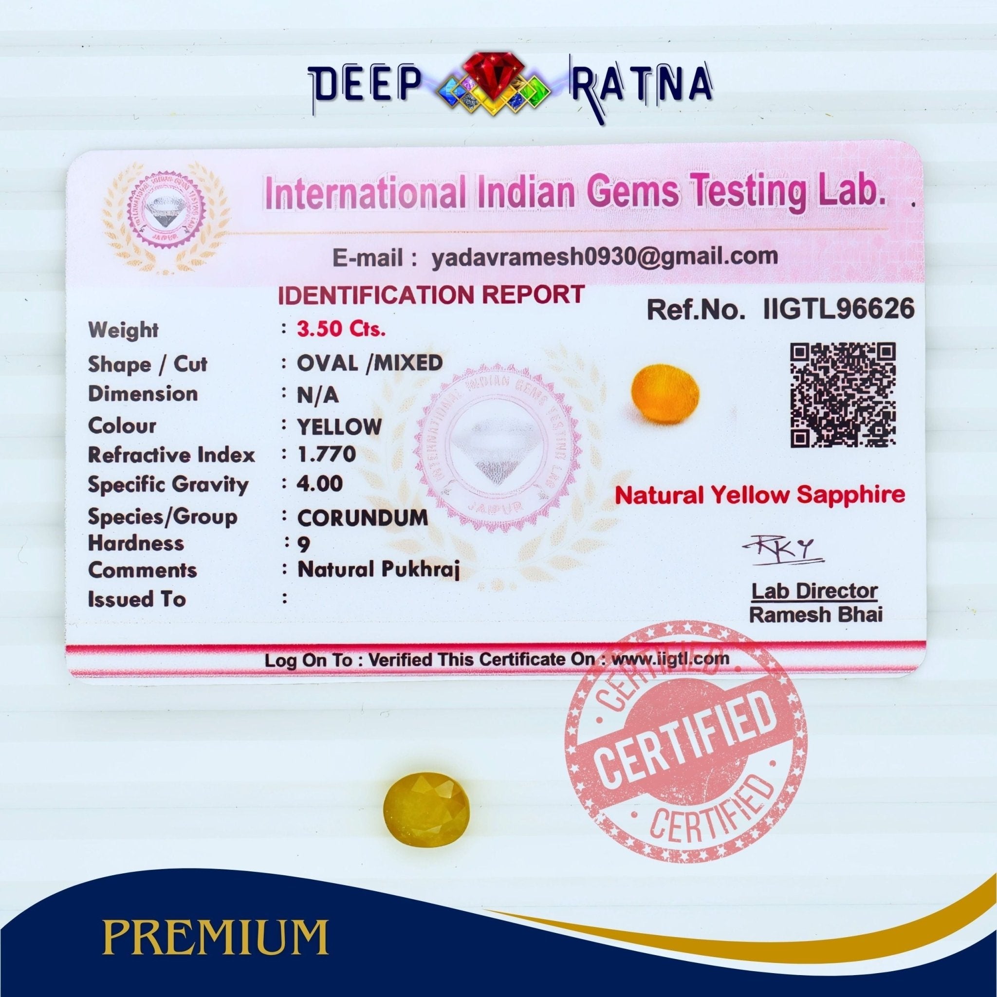 Yellow Sapphire 3.50 Carat (Thailand) - Deep Ratna