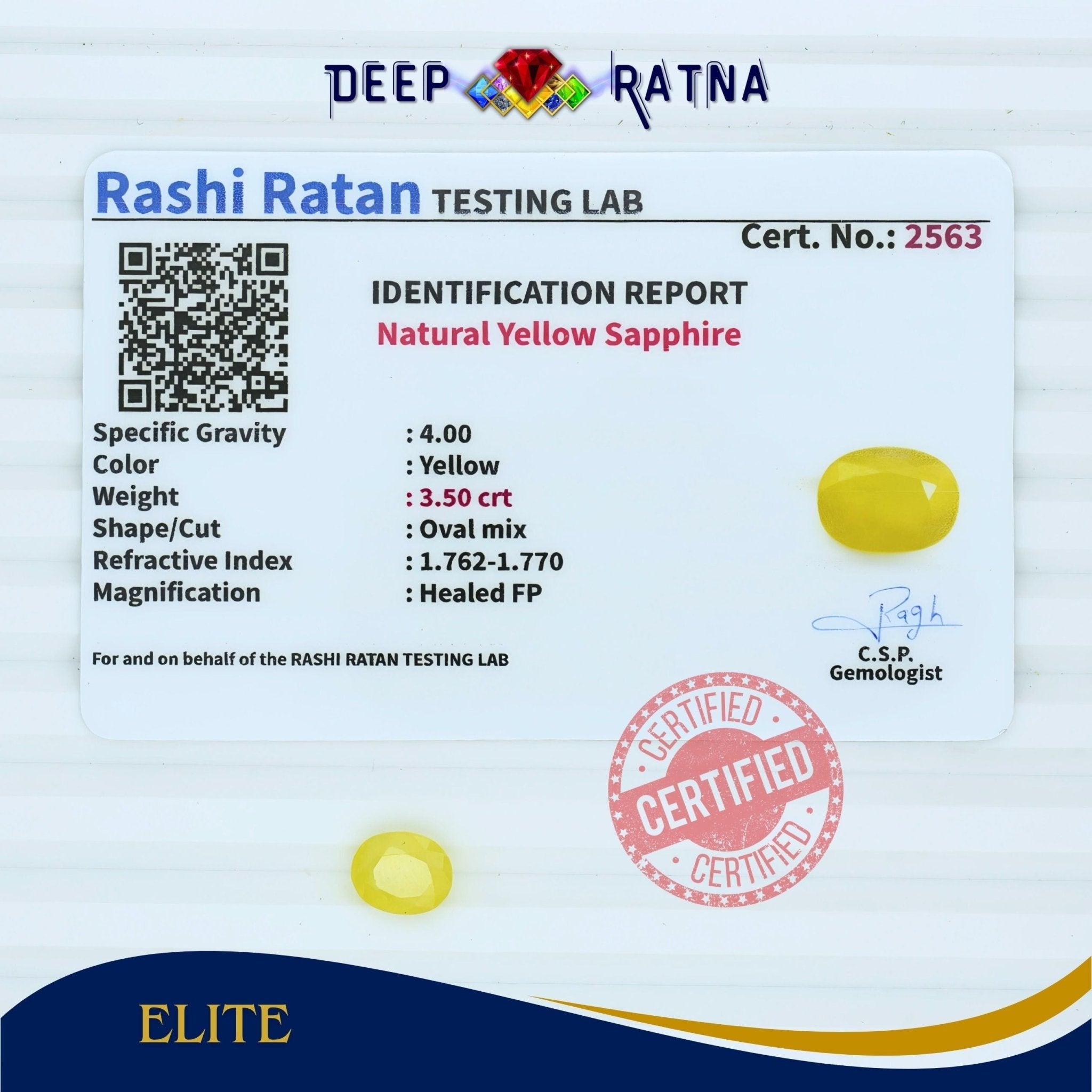 Yellow Sapphire 3.50 Carat (Thailand) - Deep Ratna