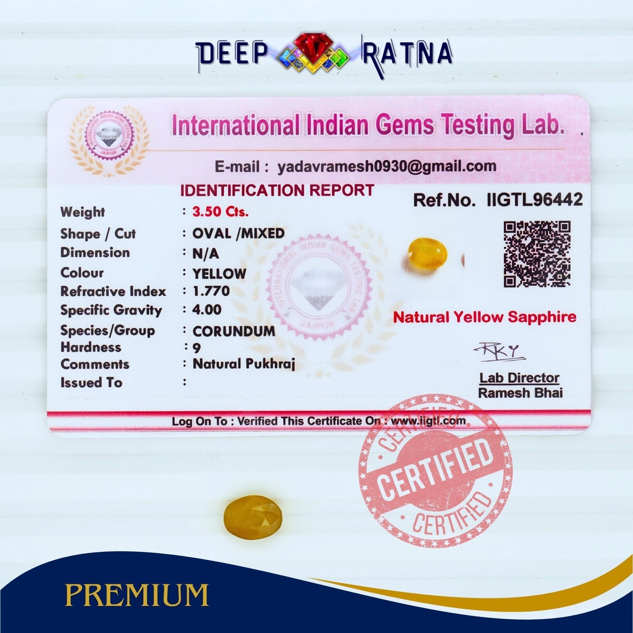 Yellow Sapphire 3.50 Carat (Thailand) - Deep Ratna