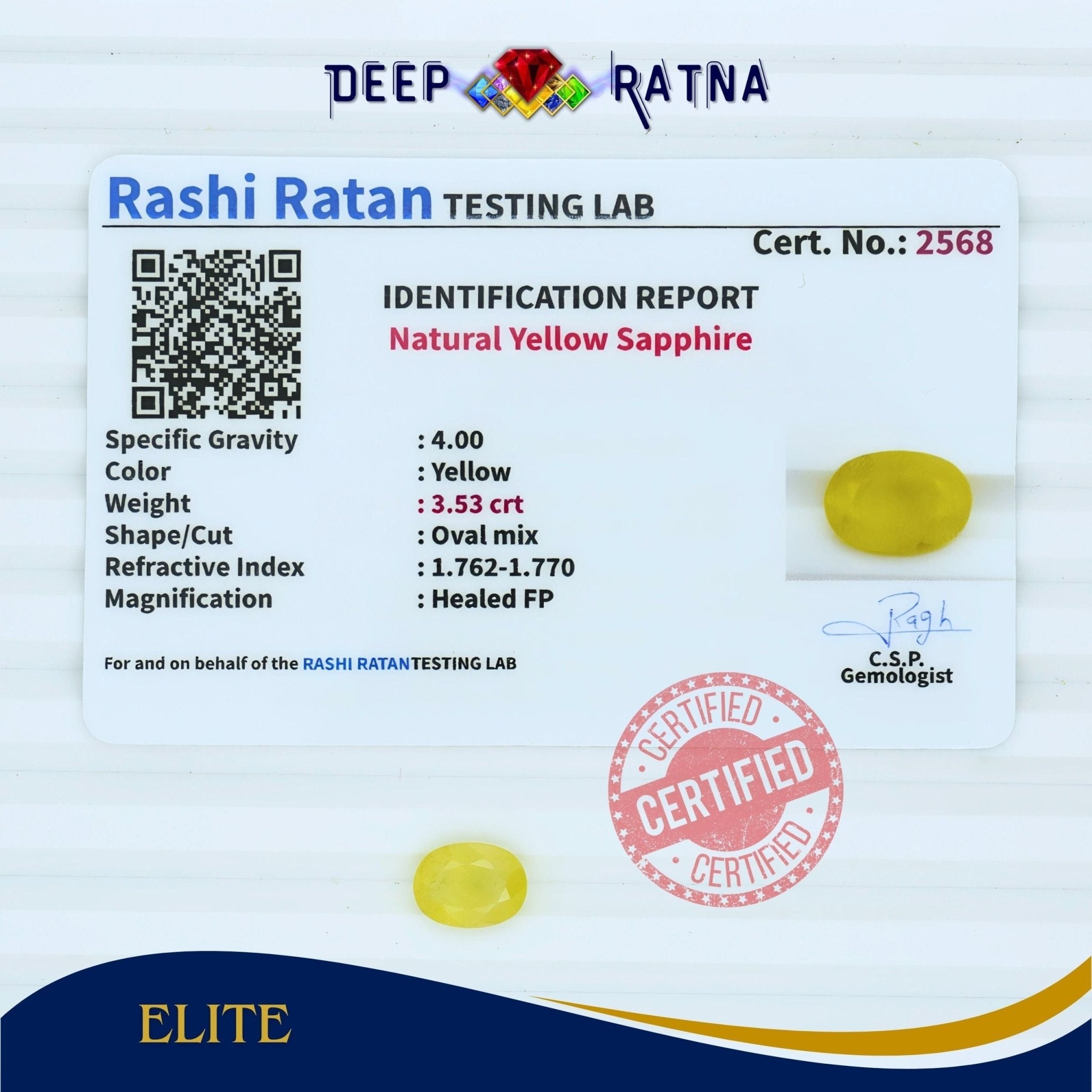 Yellow Sapphire 3.53 Carat (Thailand) - Deep Ratna