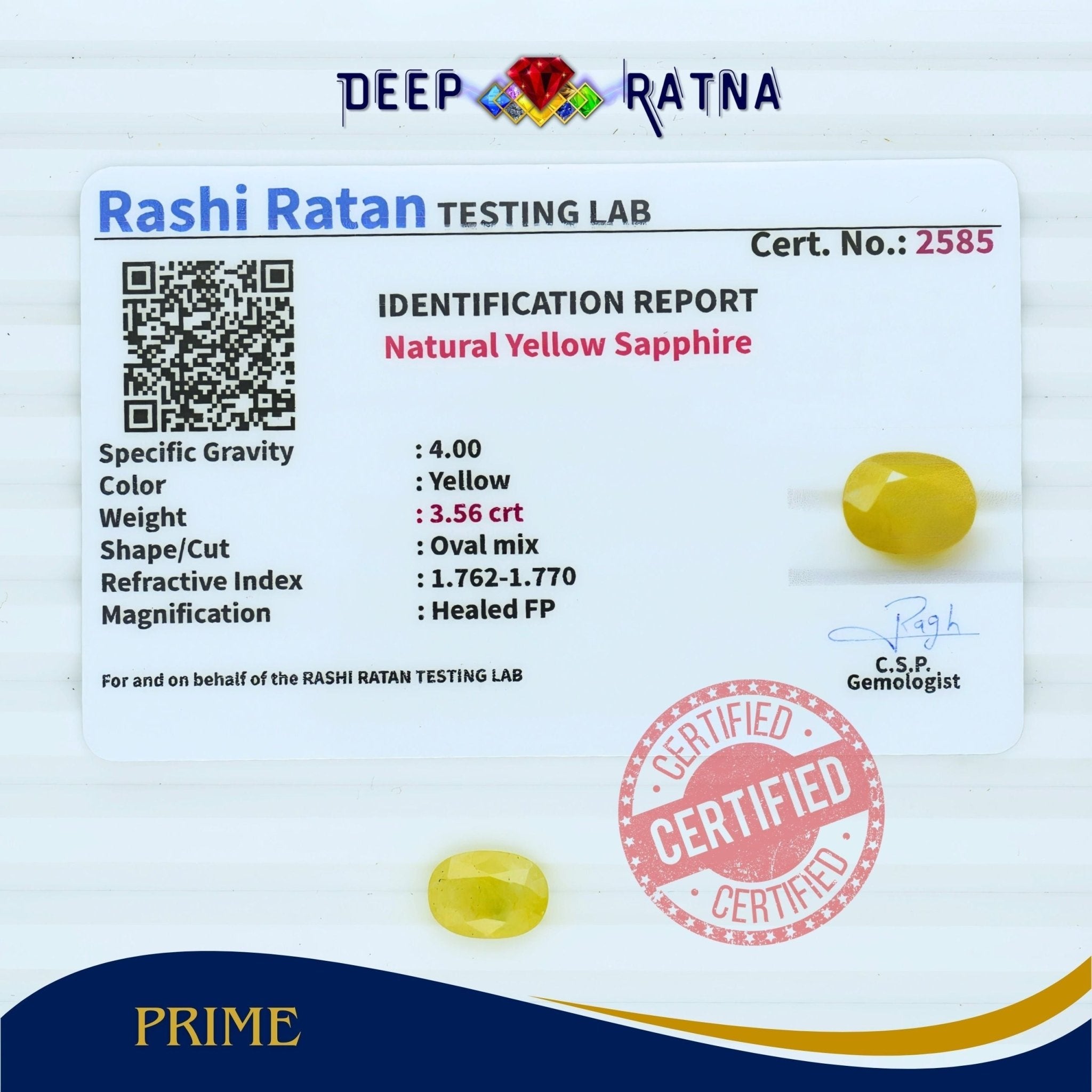Yellow Sapphire 3.56 Carat (Thailand) - Deep Ratna