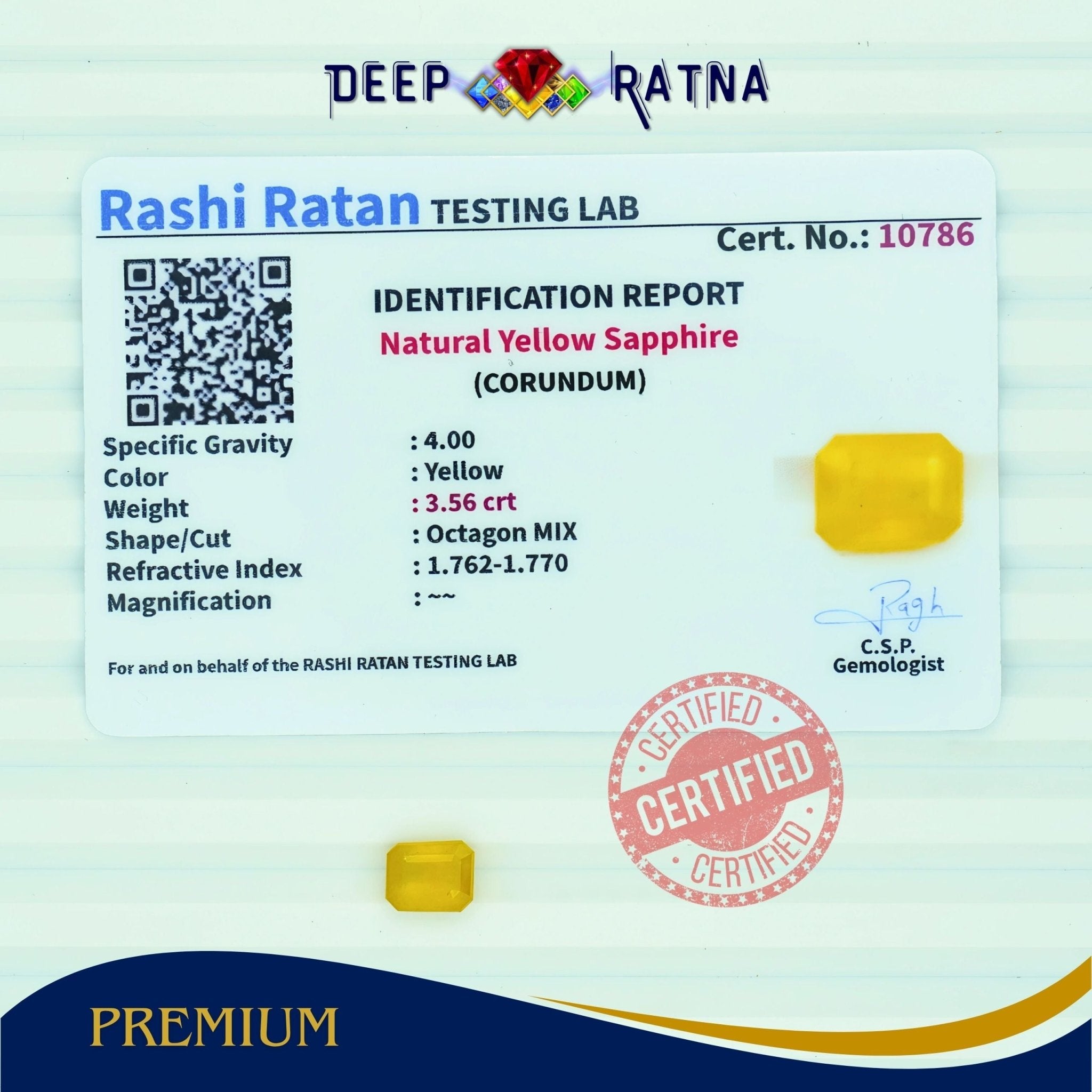 Yellow Sapphire 3.56 Carat (Thailand) - Deep Ratna