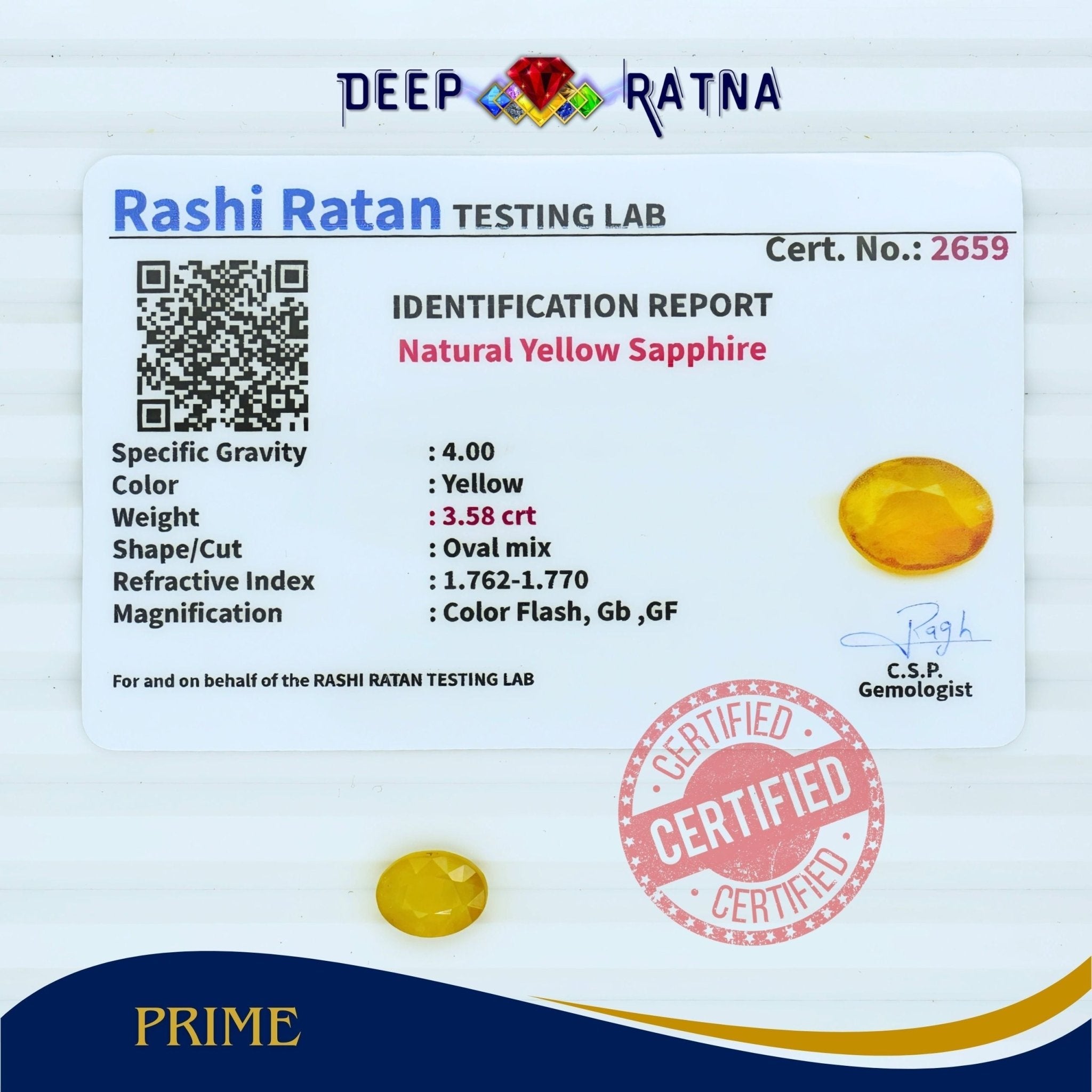 Yellow Sapphire 3.58 Carat (Thailand) - Deep Ratna