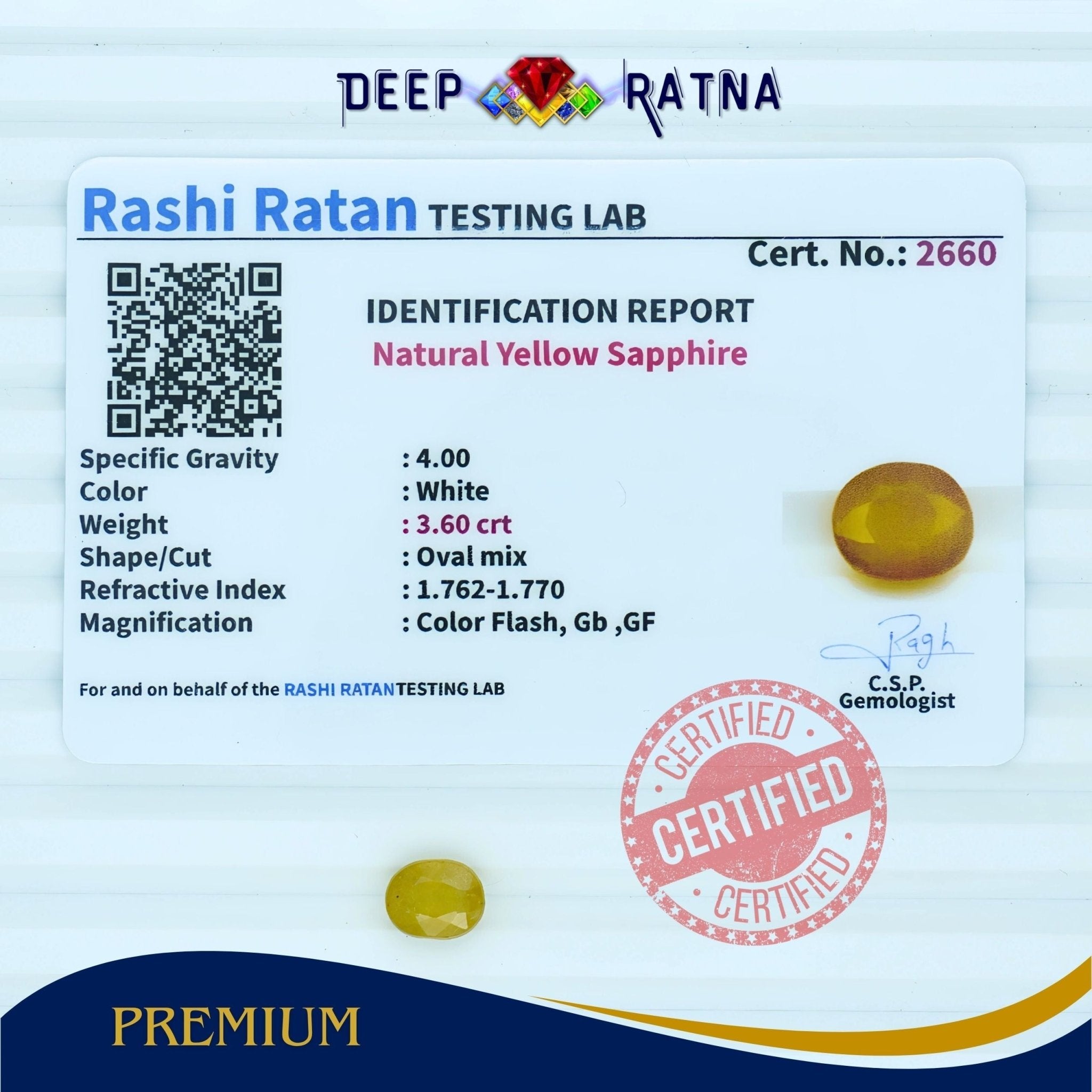 Yellow Sapphire 3.60 Carat (Thailand) - Deep Ratna