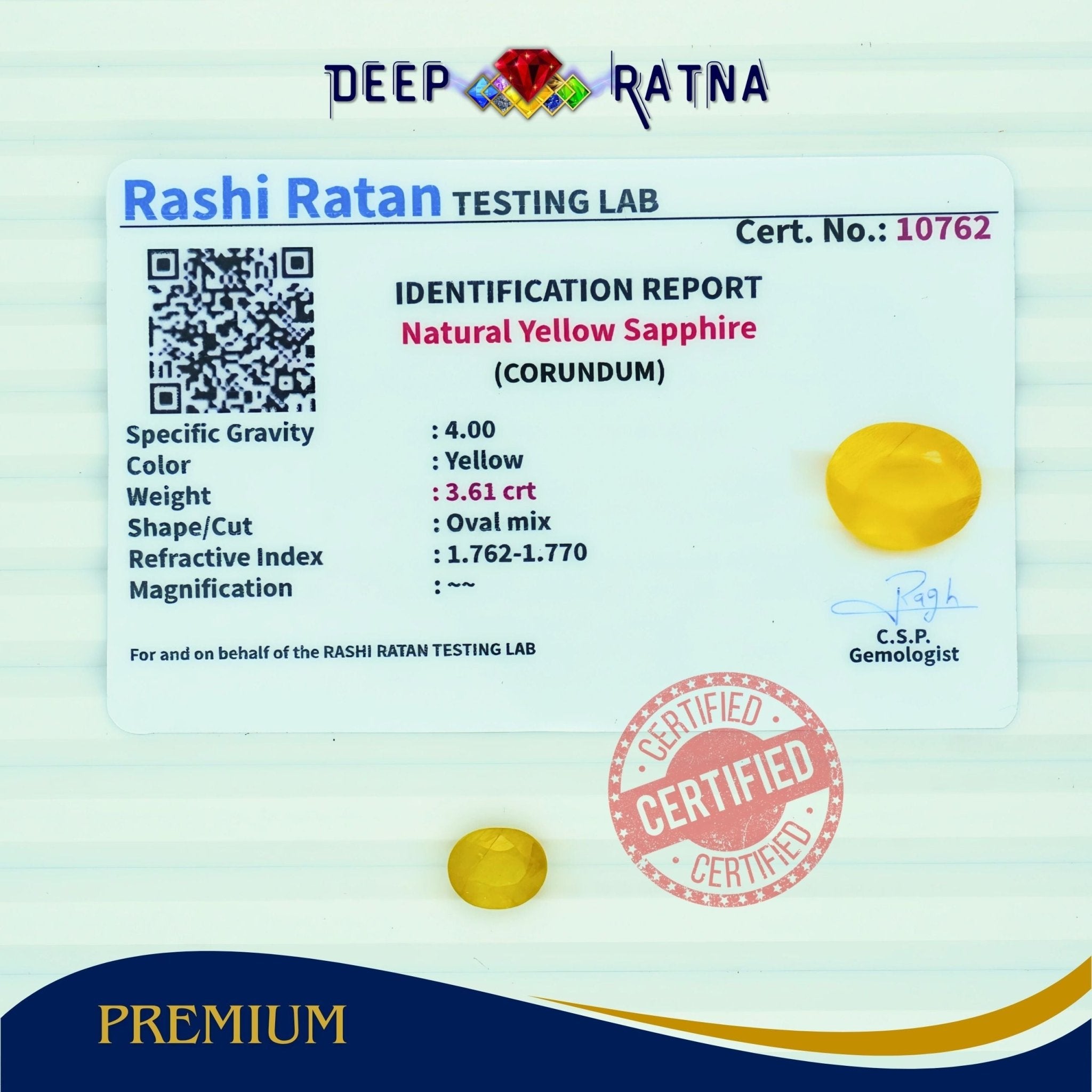 Yellow Sapphire 3.61 Carat (Thailand) - Deep Ratna