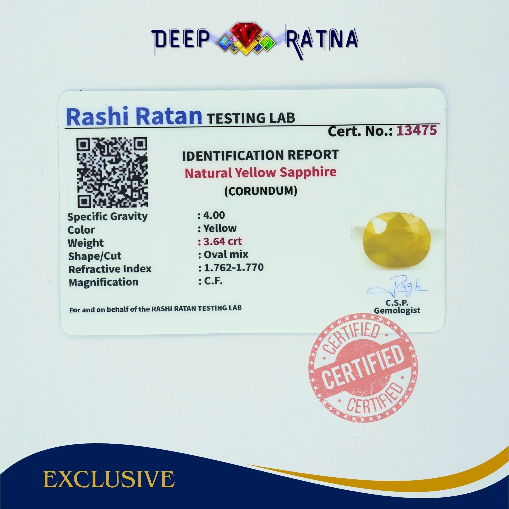 Yellow Sapphire 3.64 Carat (Thailand) - Deep Ratna