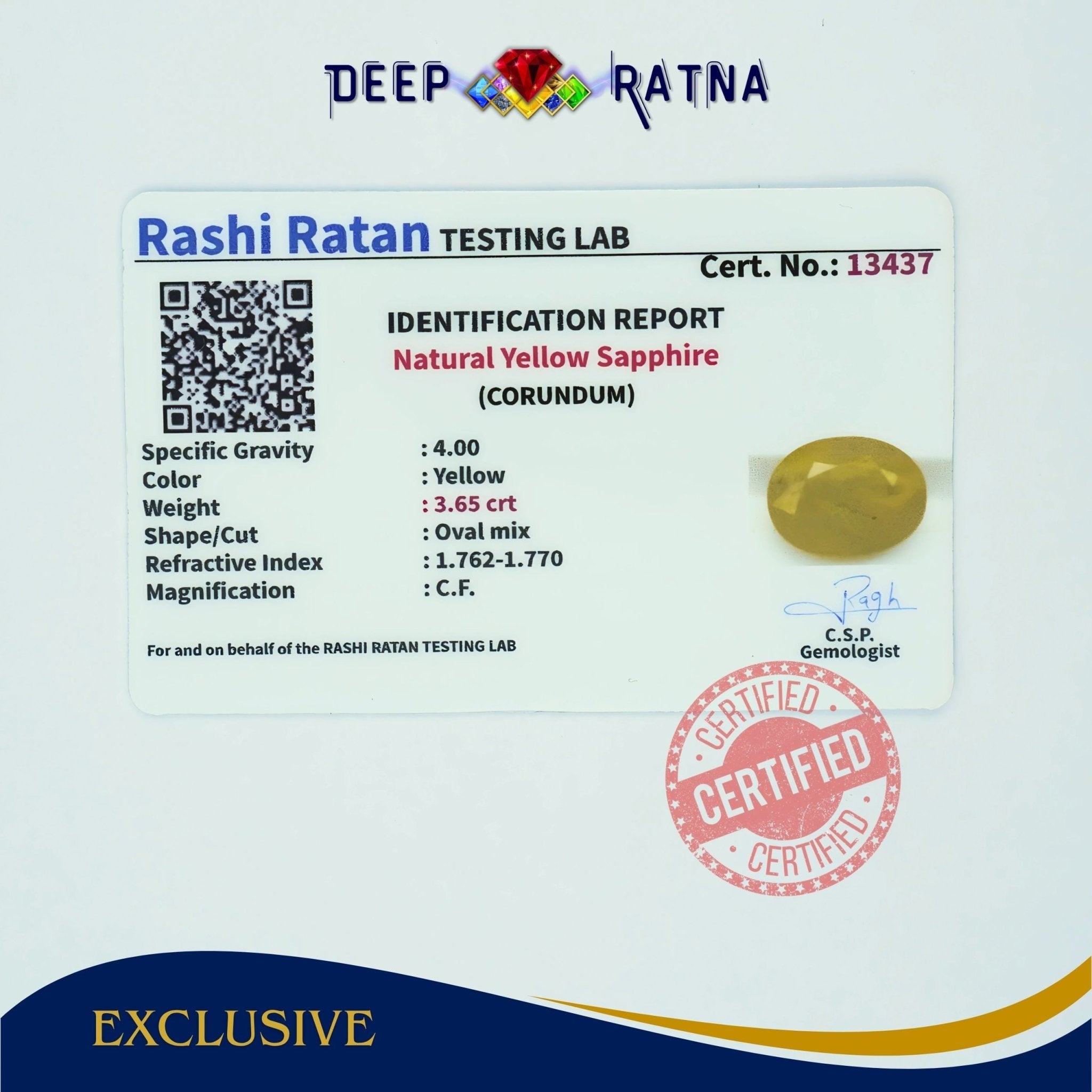 Yellow Sapphire 3.65 Carat (Thailand) - Deep Ratna