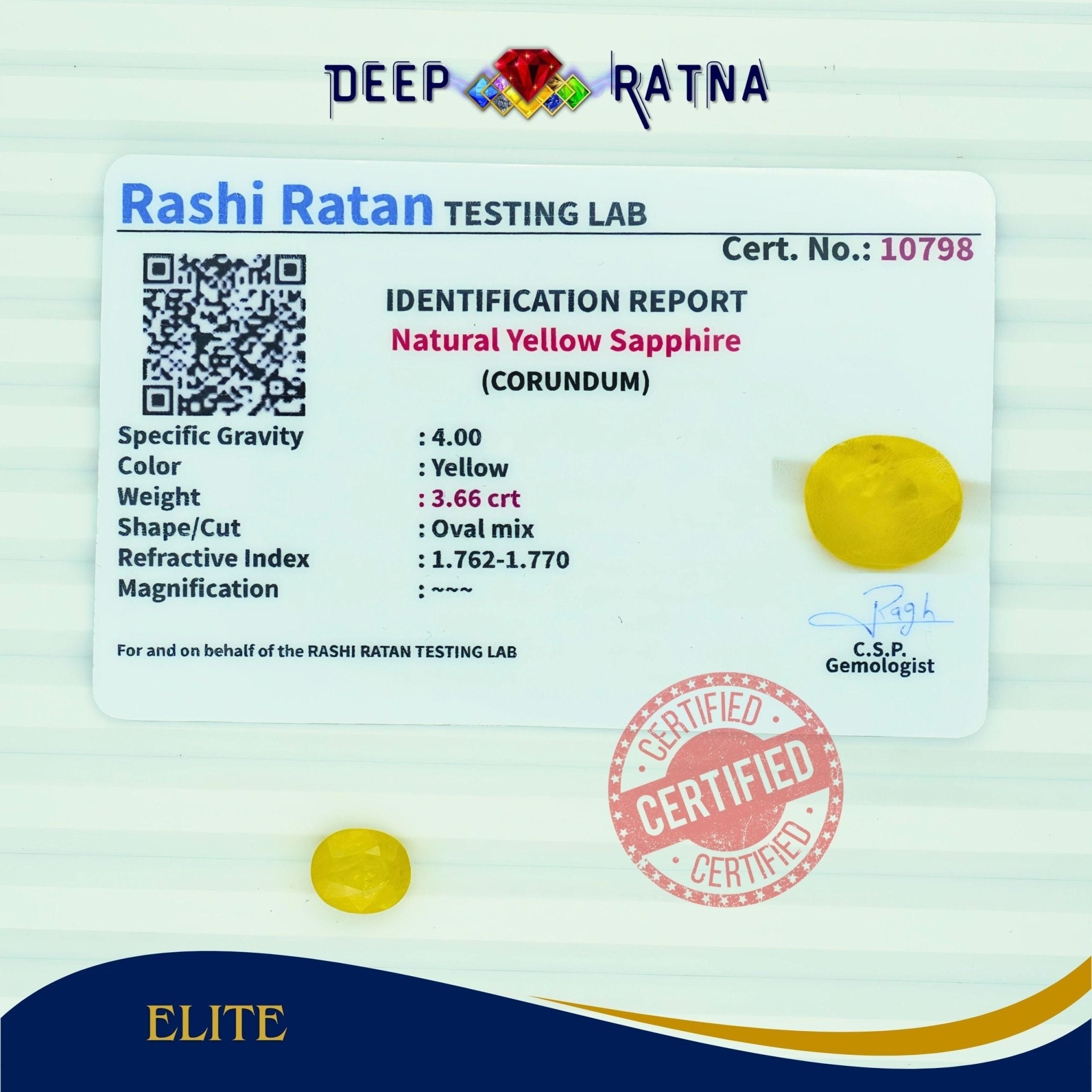 Yellow Sapphire 3.66 Carat (Thailand) - Deep Ratna