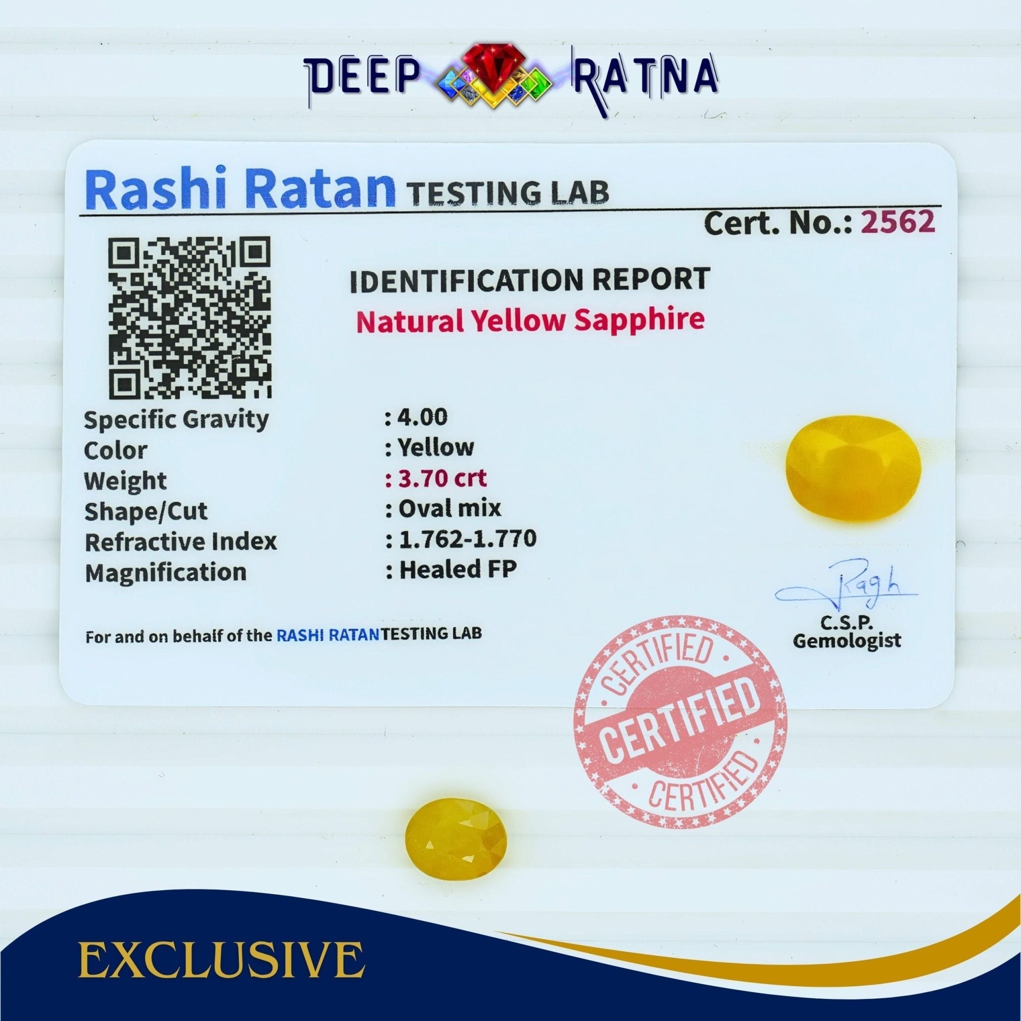 Yellow Sapphire 3.70 Carat (Thailand) - Deep Ratna