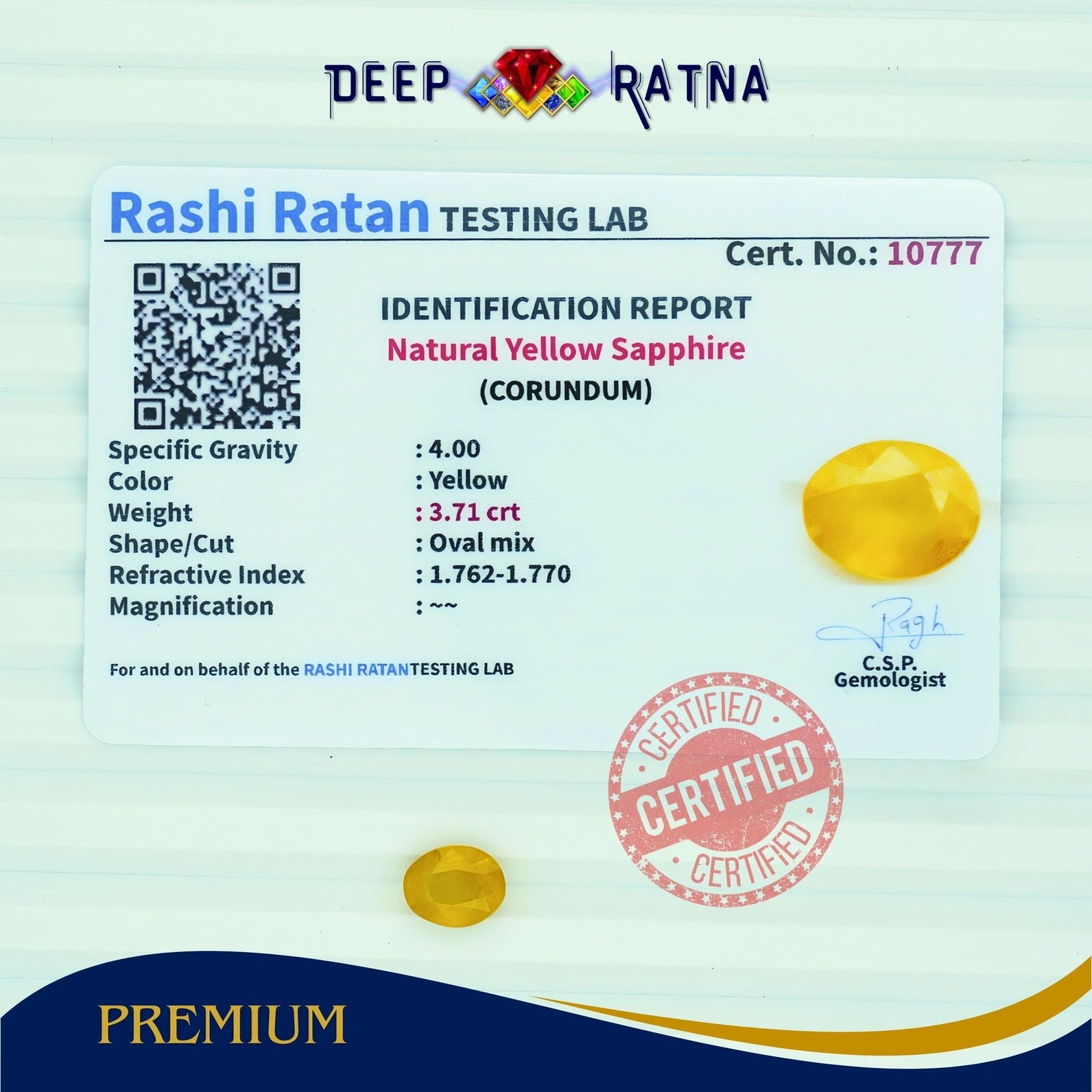 Yellow Sapphire 3.71 Carat (Thailand) - Deep Ratna