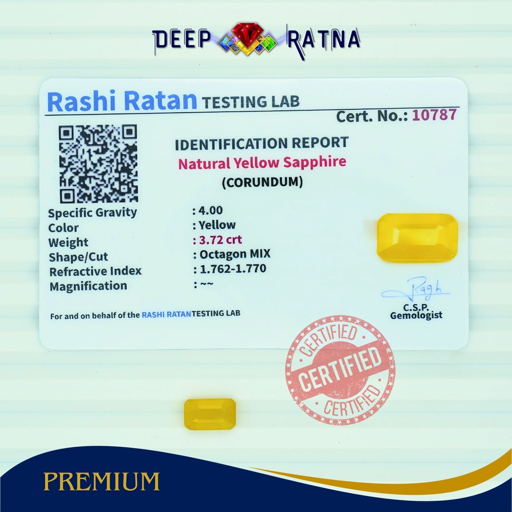 Yellow Sapphire 3.72 Carat (Thailand) - Deep Ratna