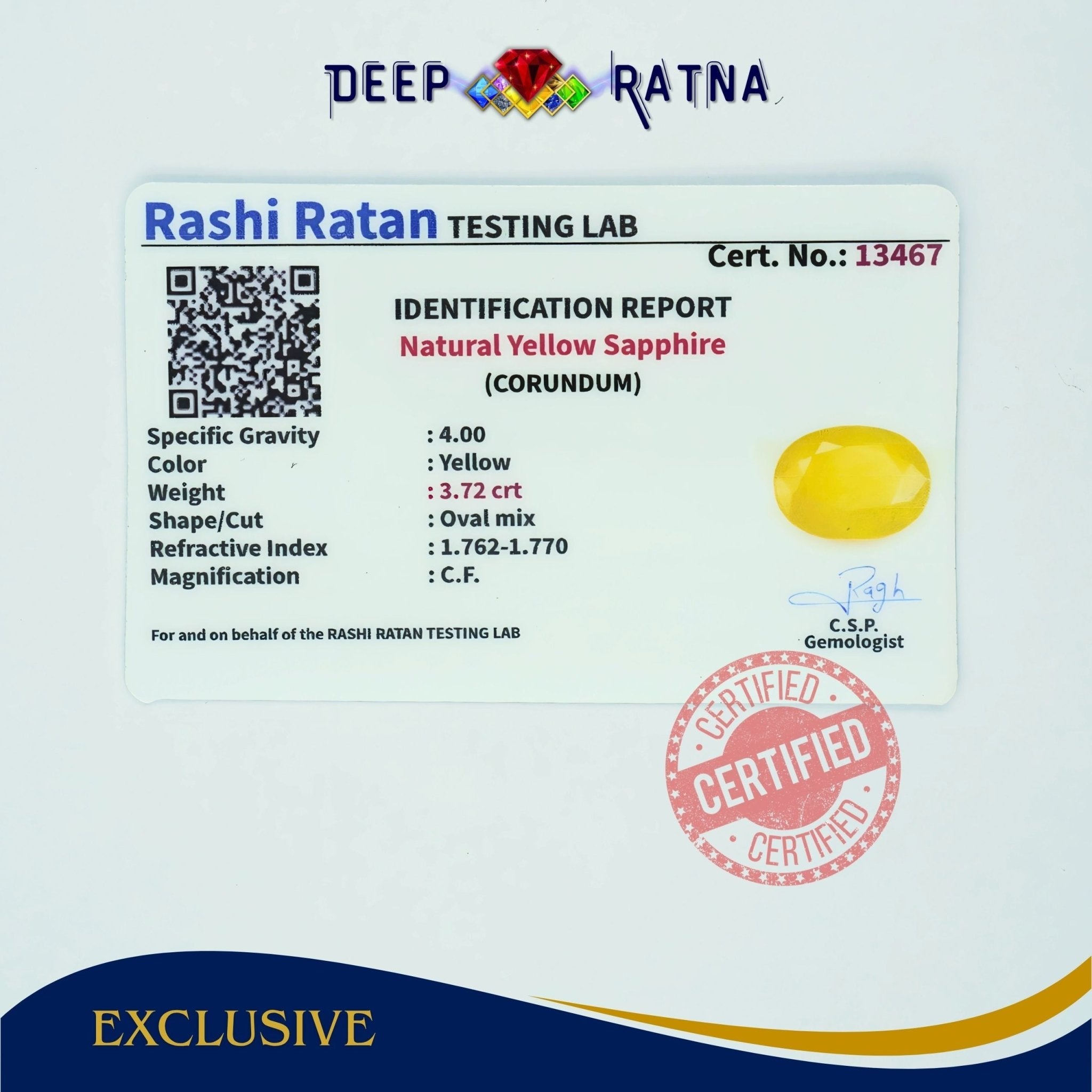 Yellow Sapphire 3.72 Carat (Thailand) - Deep Ratna