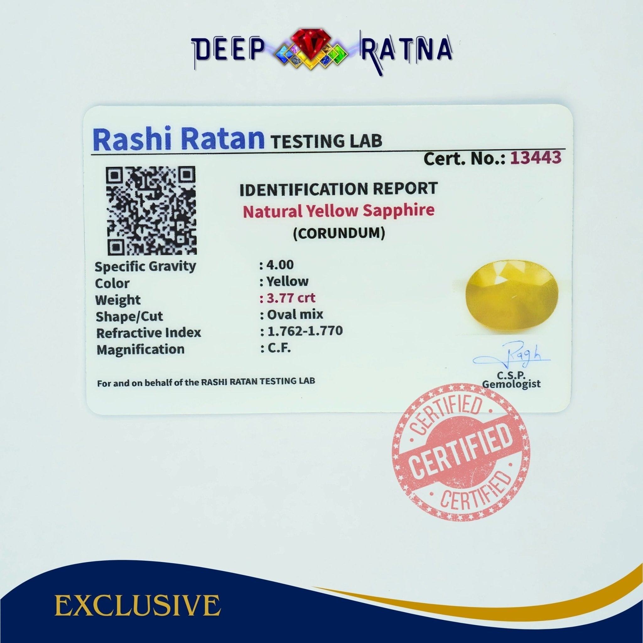 Yellow Sapphire 3.77 Carat (Thailand) - Deep Ratna