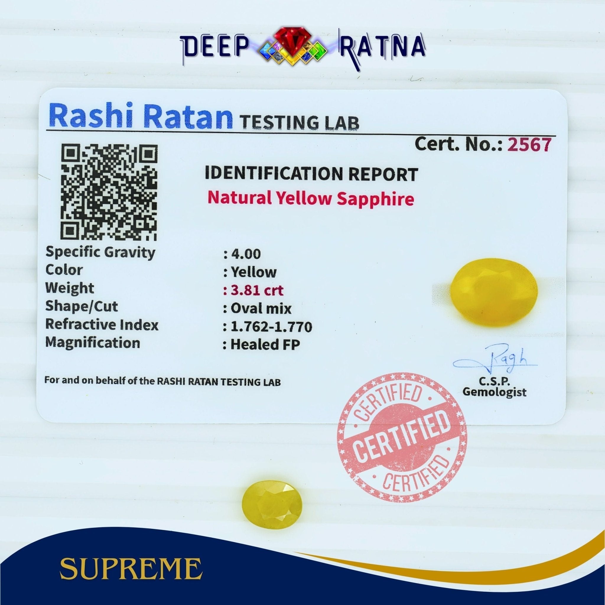 Yellow Sapphire 3.81 Carat (Thailand) - Deep Ratna