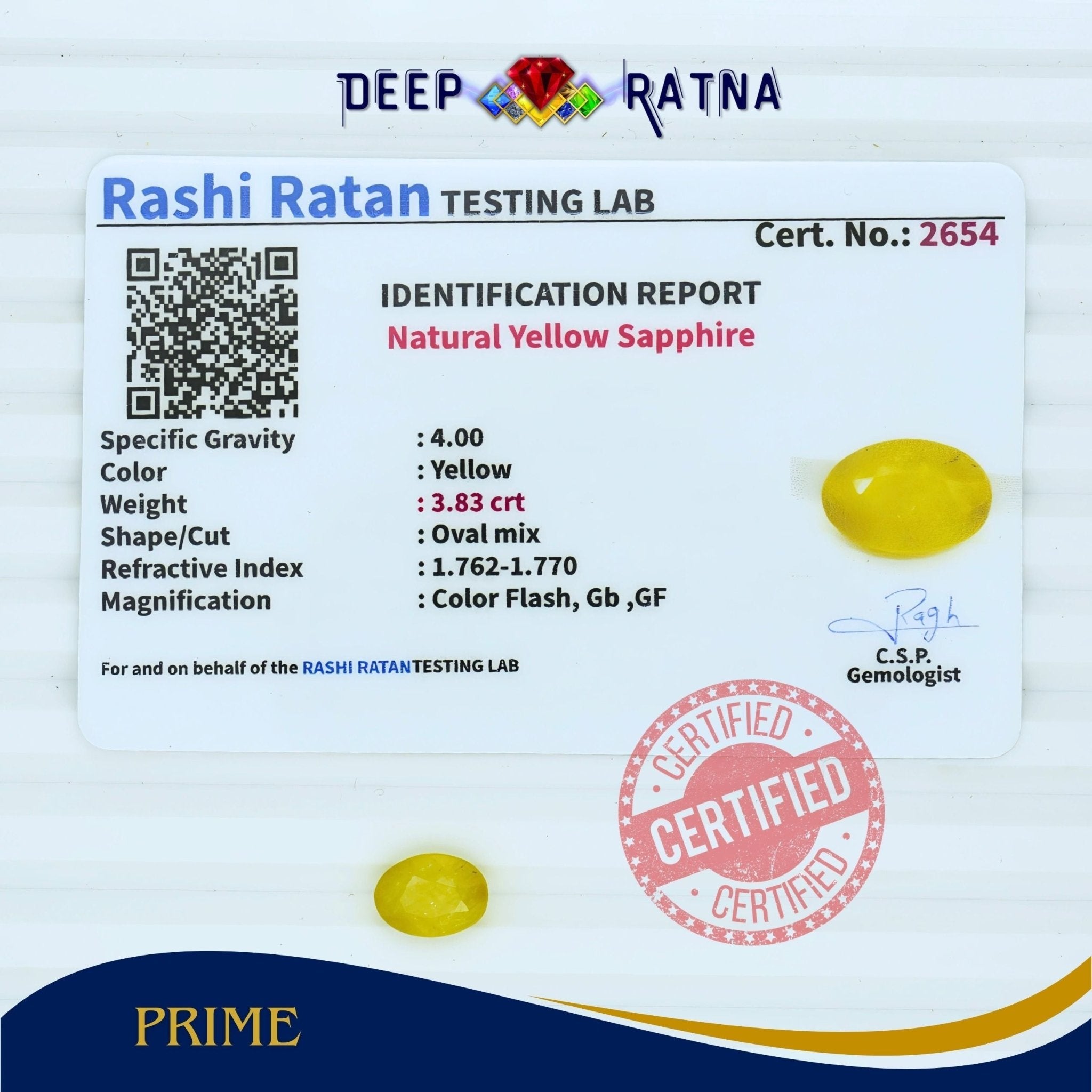 Yellow Sapphire 3.83 Carat (Thailand) - Deep Ratna