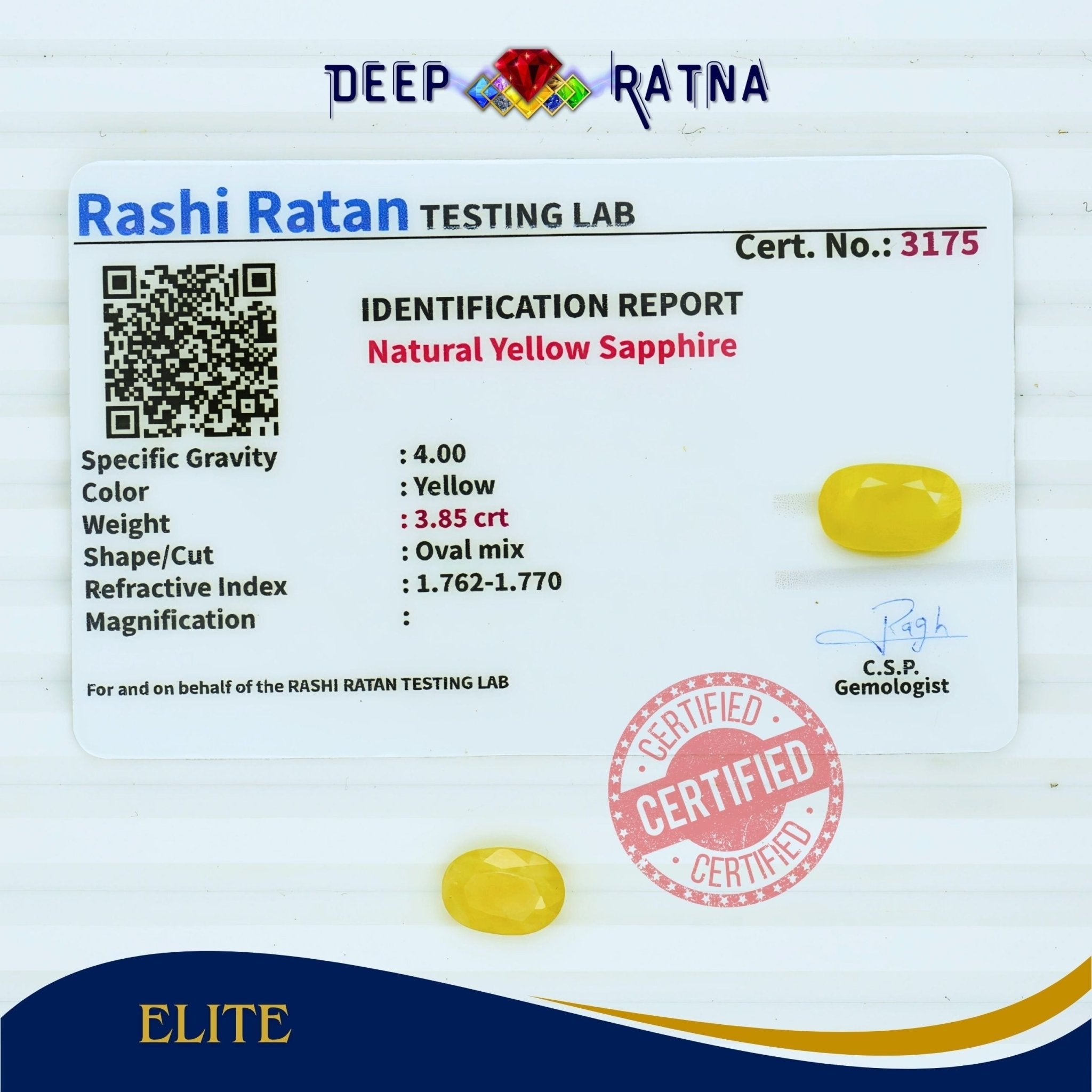 Yellow Sapphire 3.85 Carat (Thailand) - Deep Ratna