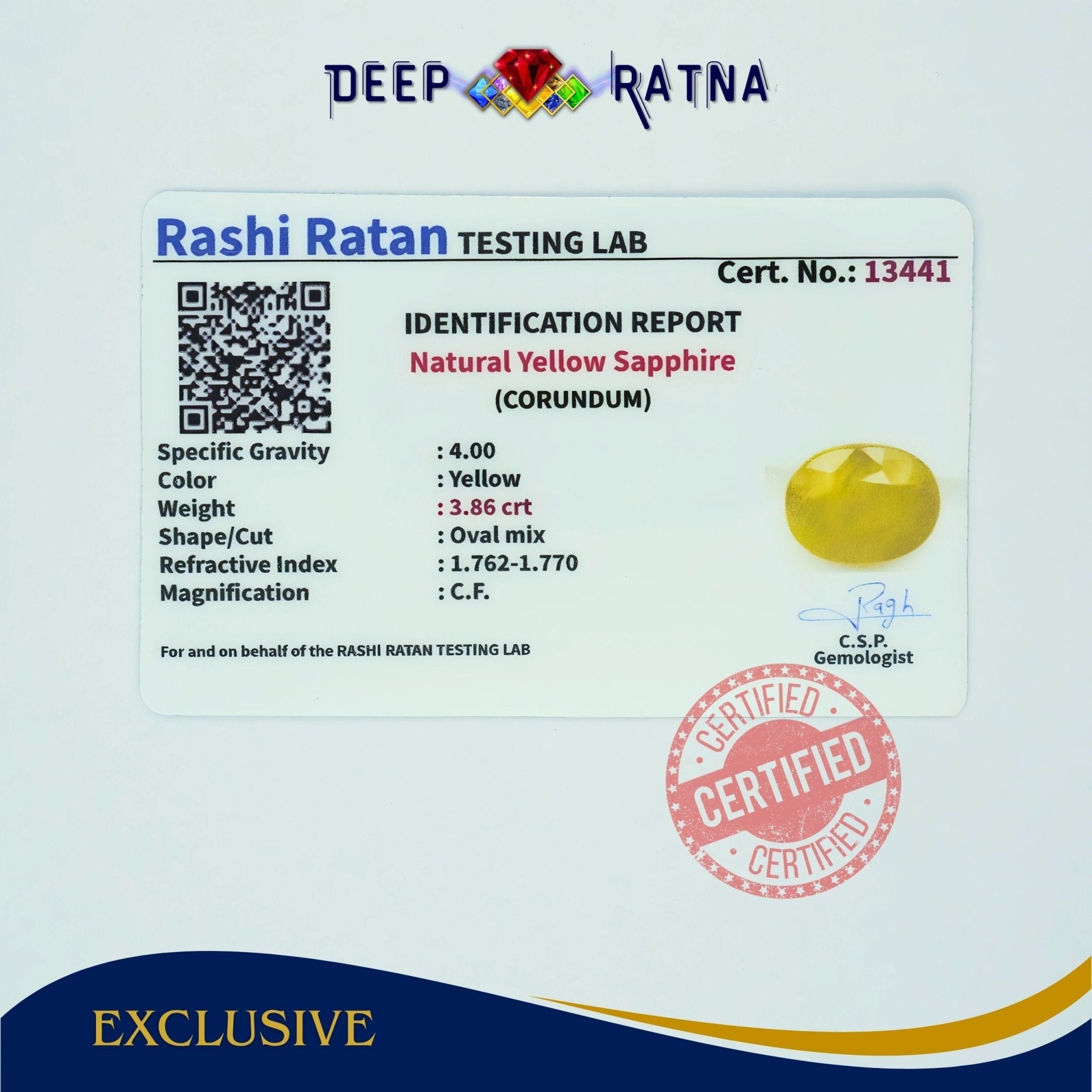 Yellow Sapphire 3.86 Carat (Thailand) - Deep Ratna
