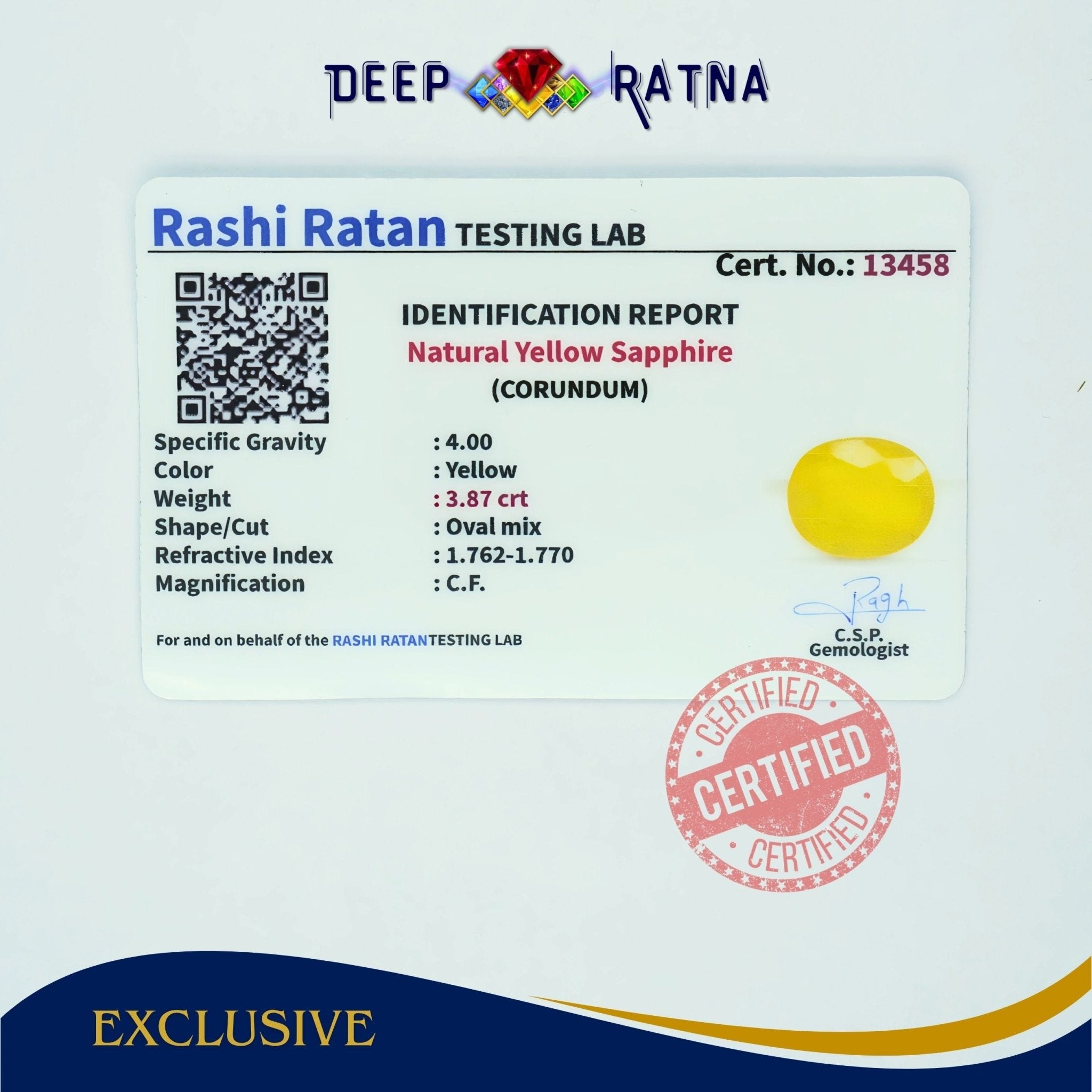 Yellow Sapphire 3.87 Carat (Thailand) - Deep Ratna