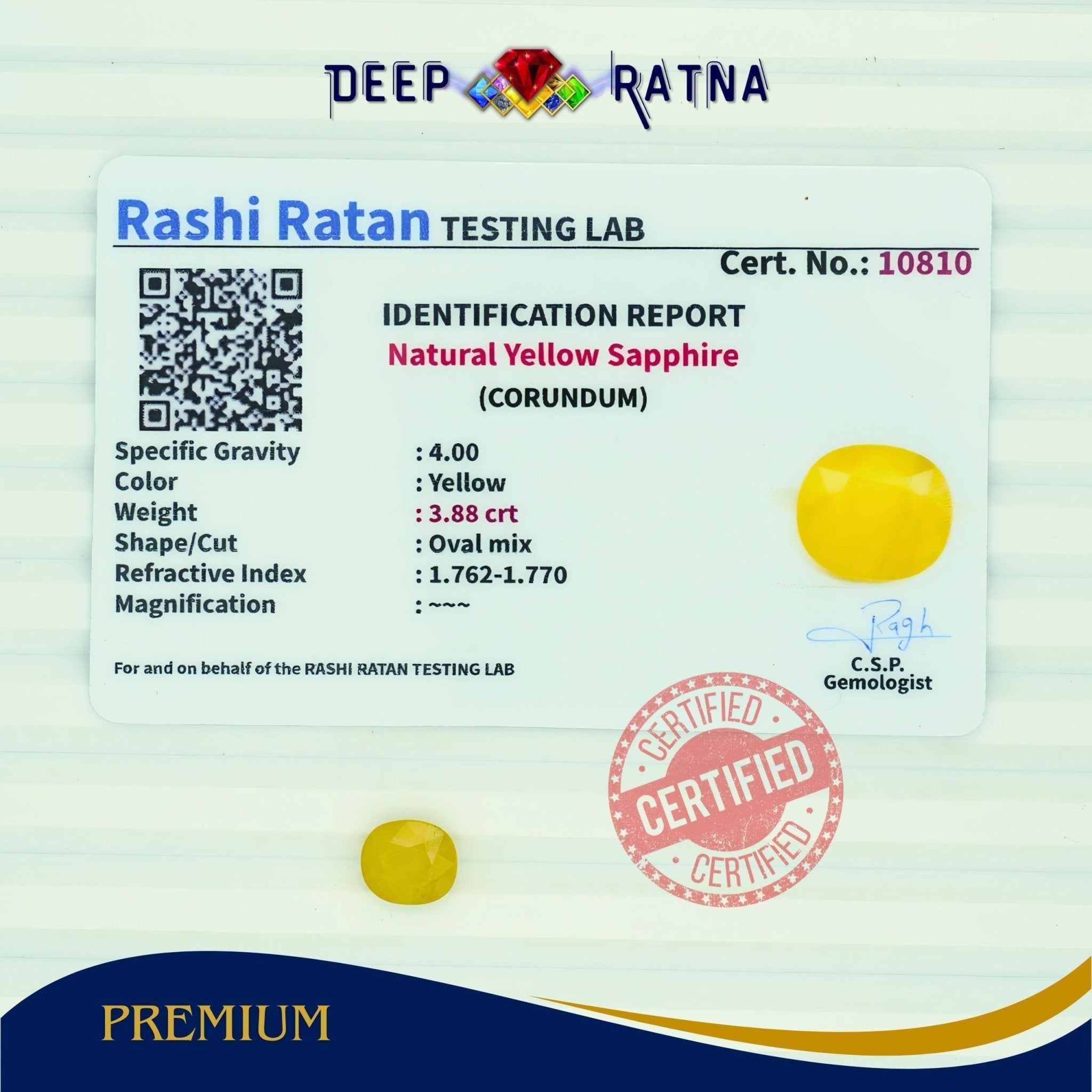 Yellow Sapphire 3.88 Carat (Thailand) - Deep Ratna