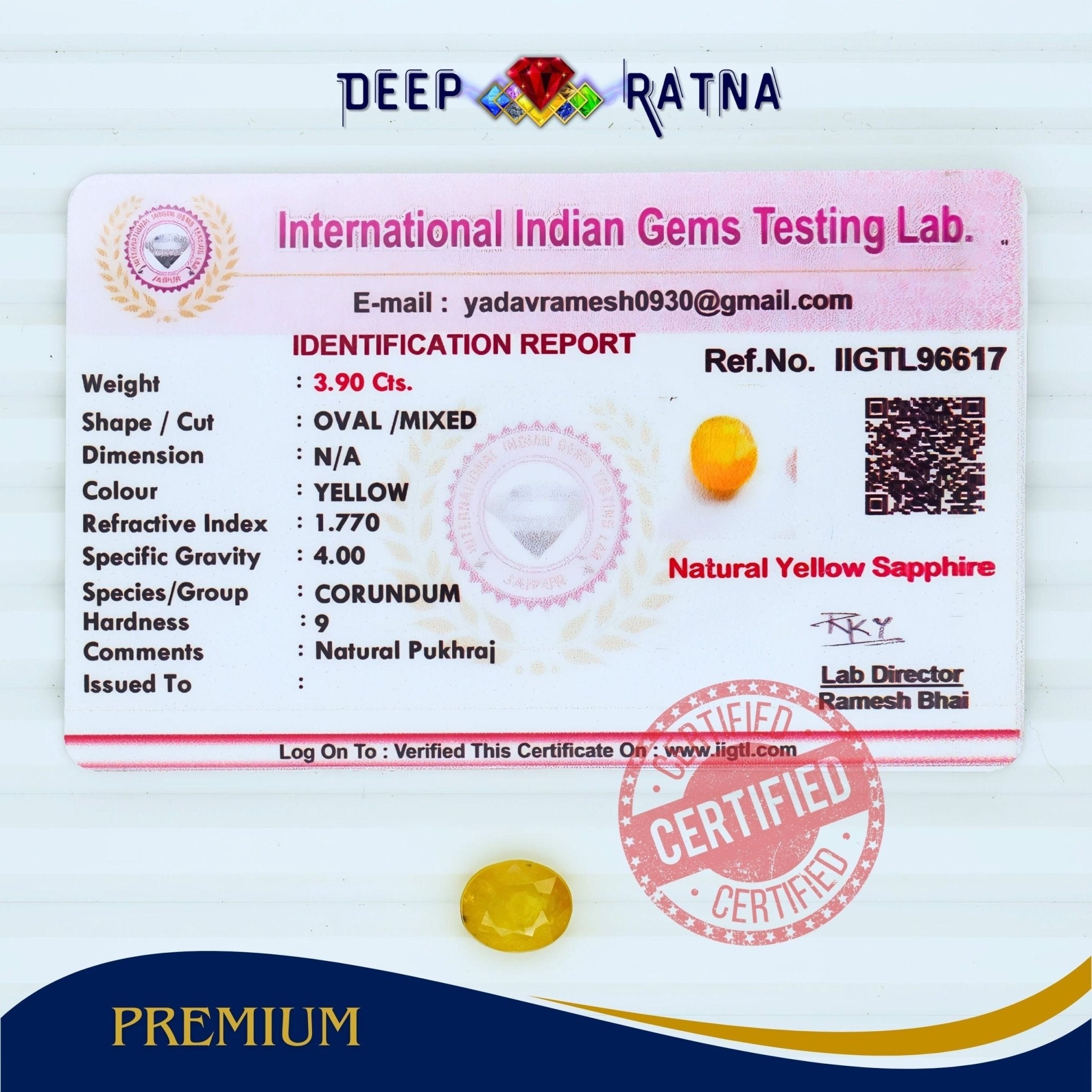 Yellow Sapphire 3.90 Carat (Thailand) - Deep Ratna