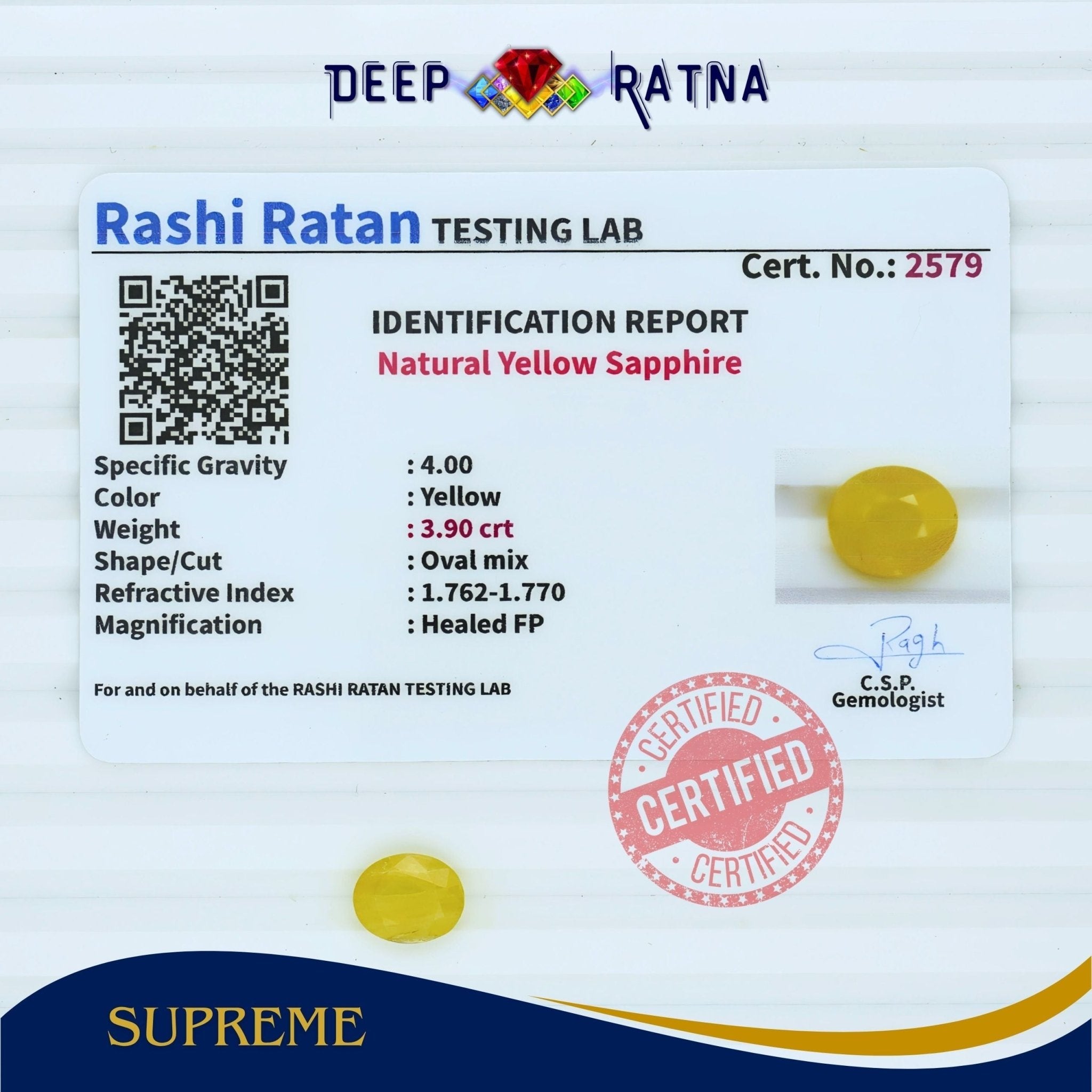 Yellow Sapphire 3.90 Carat (Thailand) - Deep Ratna