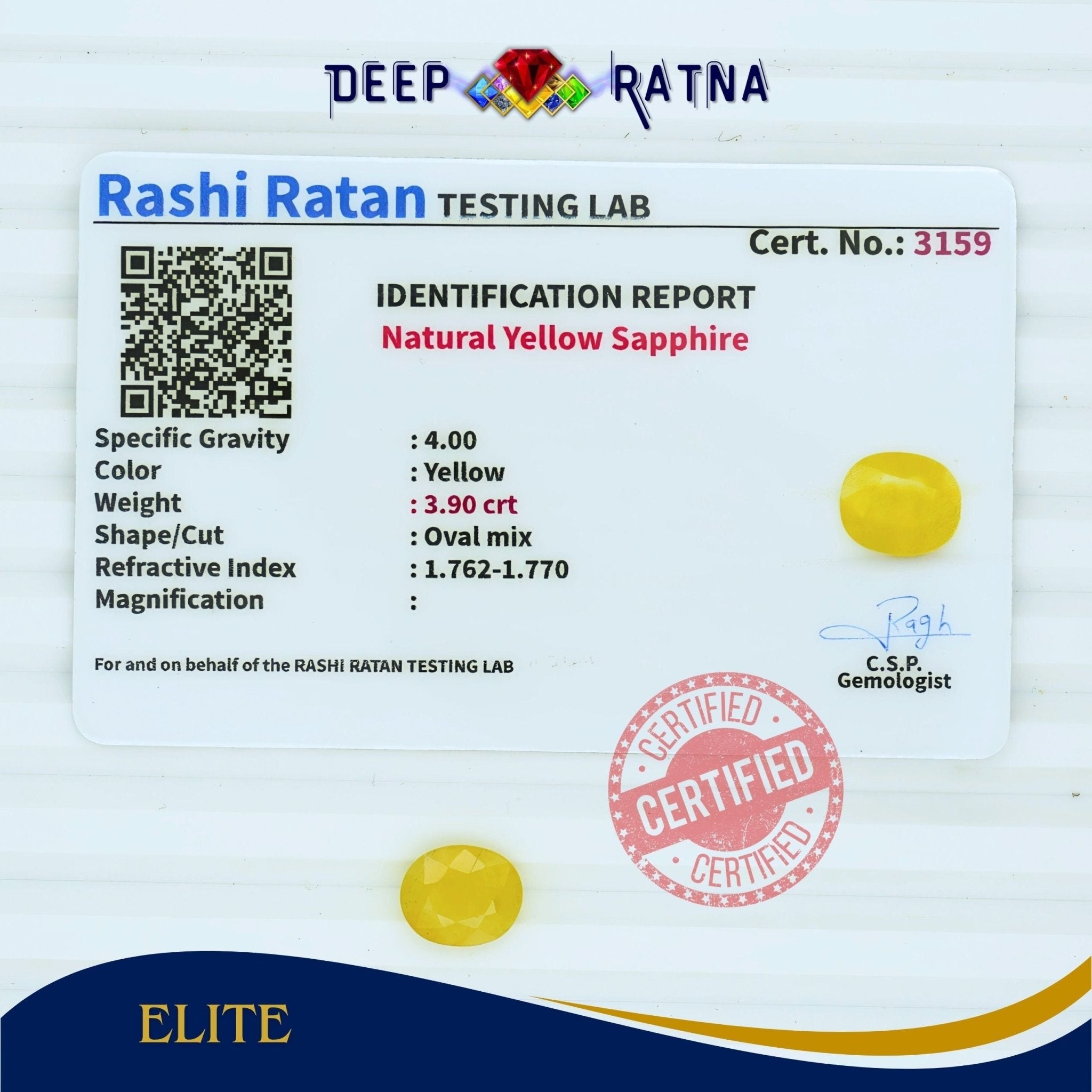 Yellow Sapphire 3.90 Carat (Thailand) - Deep Ratna