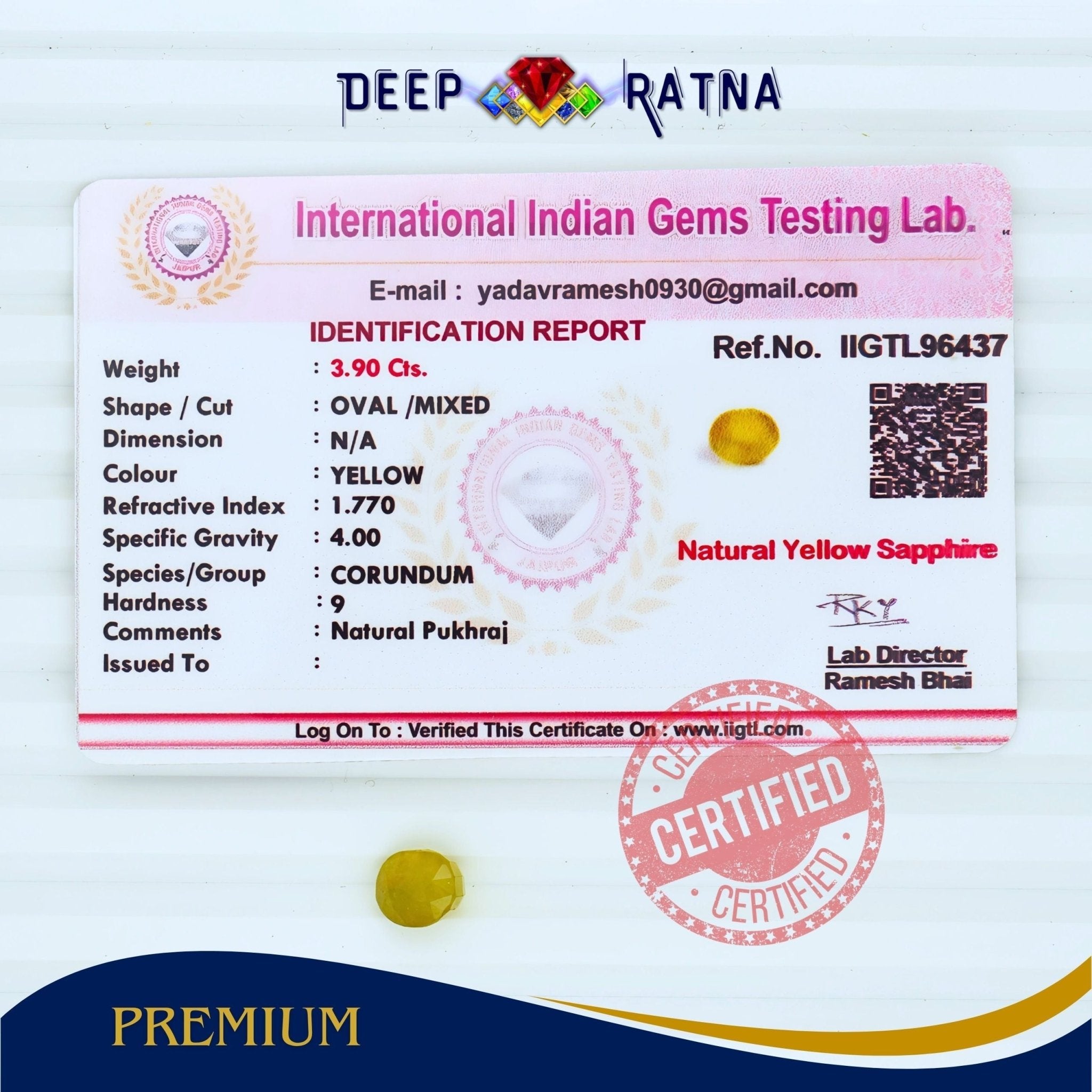 Yellow Sapphire 3.90 Carat (Thailand) - Deep Ratna
