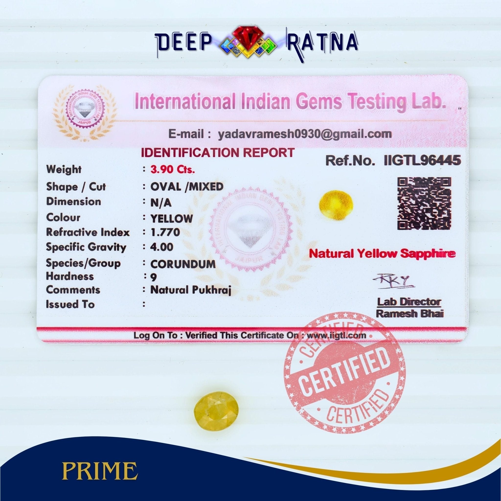 Yellow Sapphire 3.90 Carat (Thailand) - Deep Ratna
