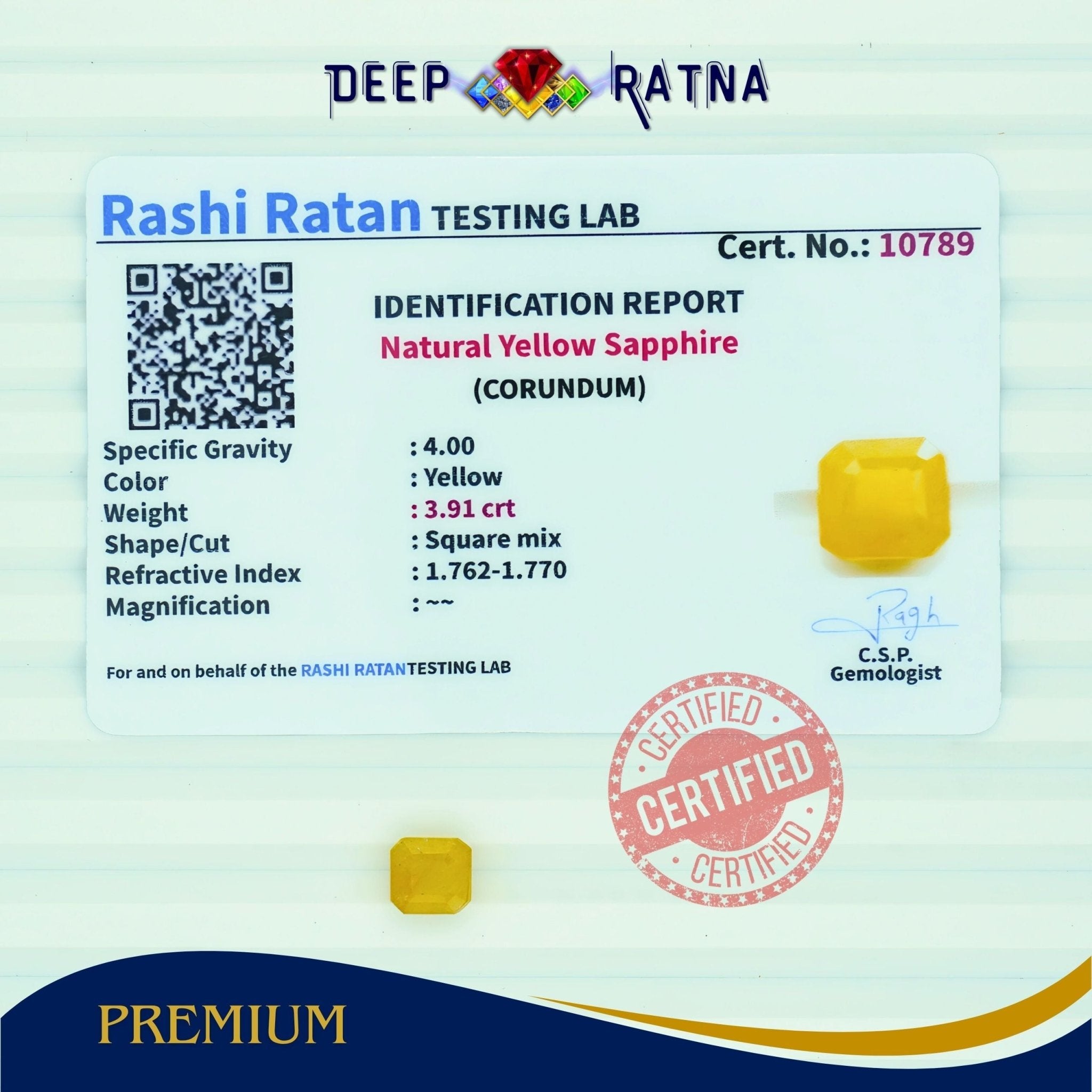 Yellow Sapphire 3.91 Carat (Thailand) - Deep Ratna