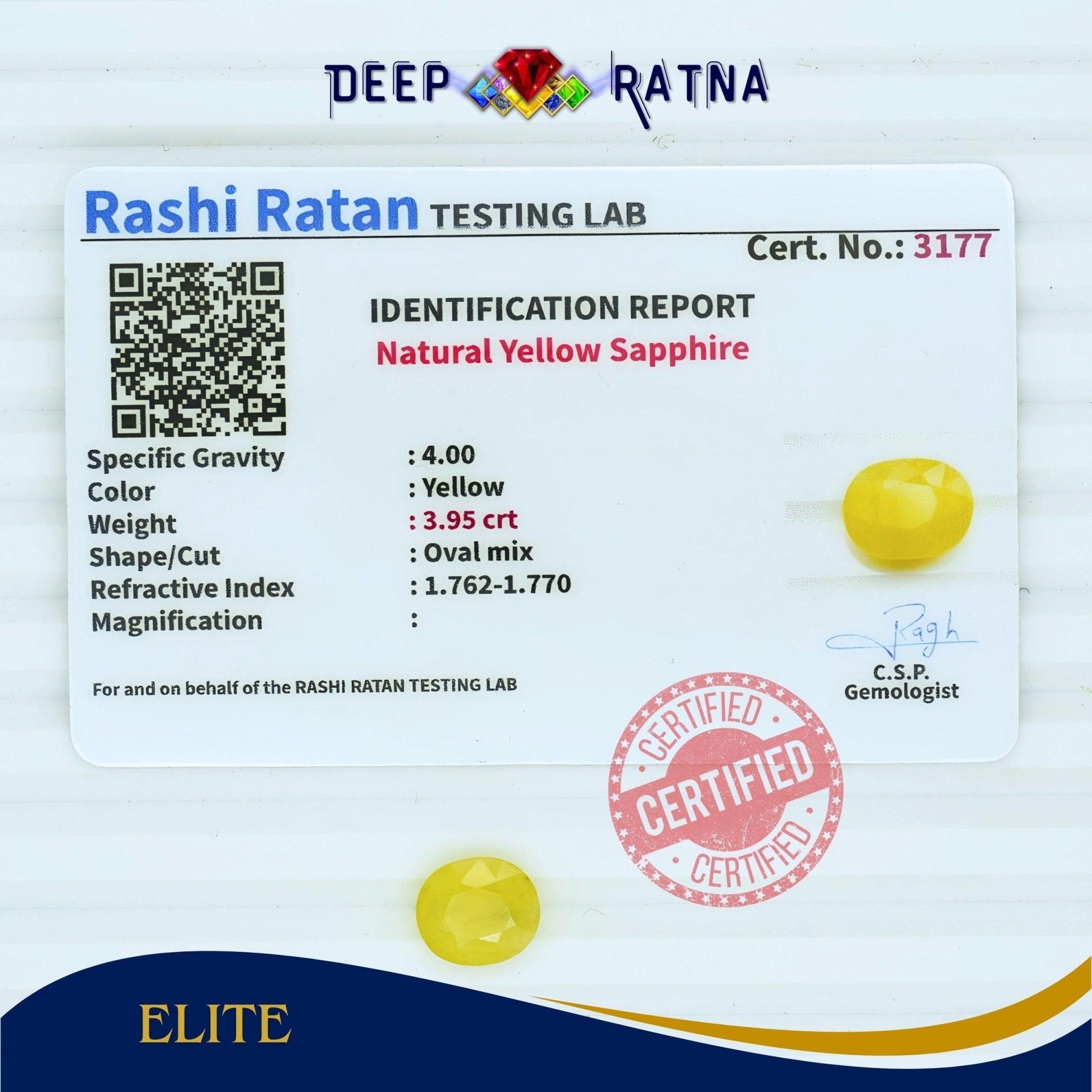 Yellow Sapphire 3.95 Carat (Thailand) - Deep Ratna
