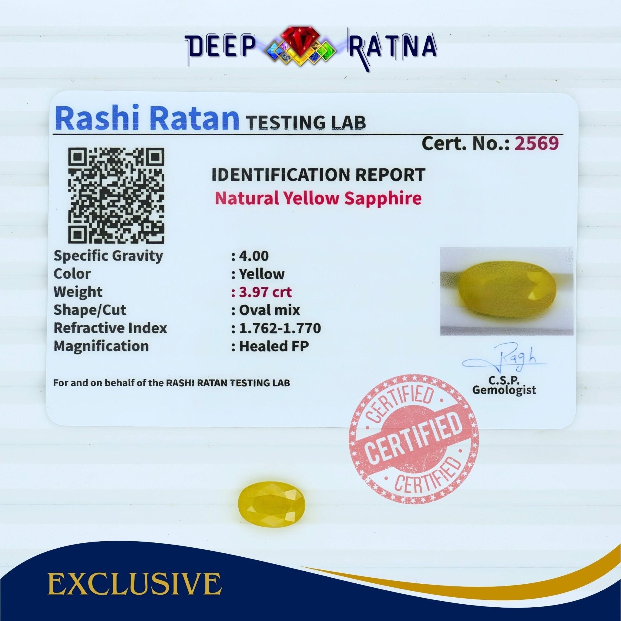 Yellow Sapphire 3.97 Carat (Thailand) - Deep Ratna
