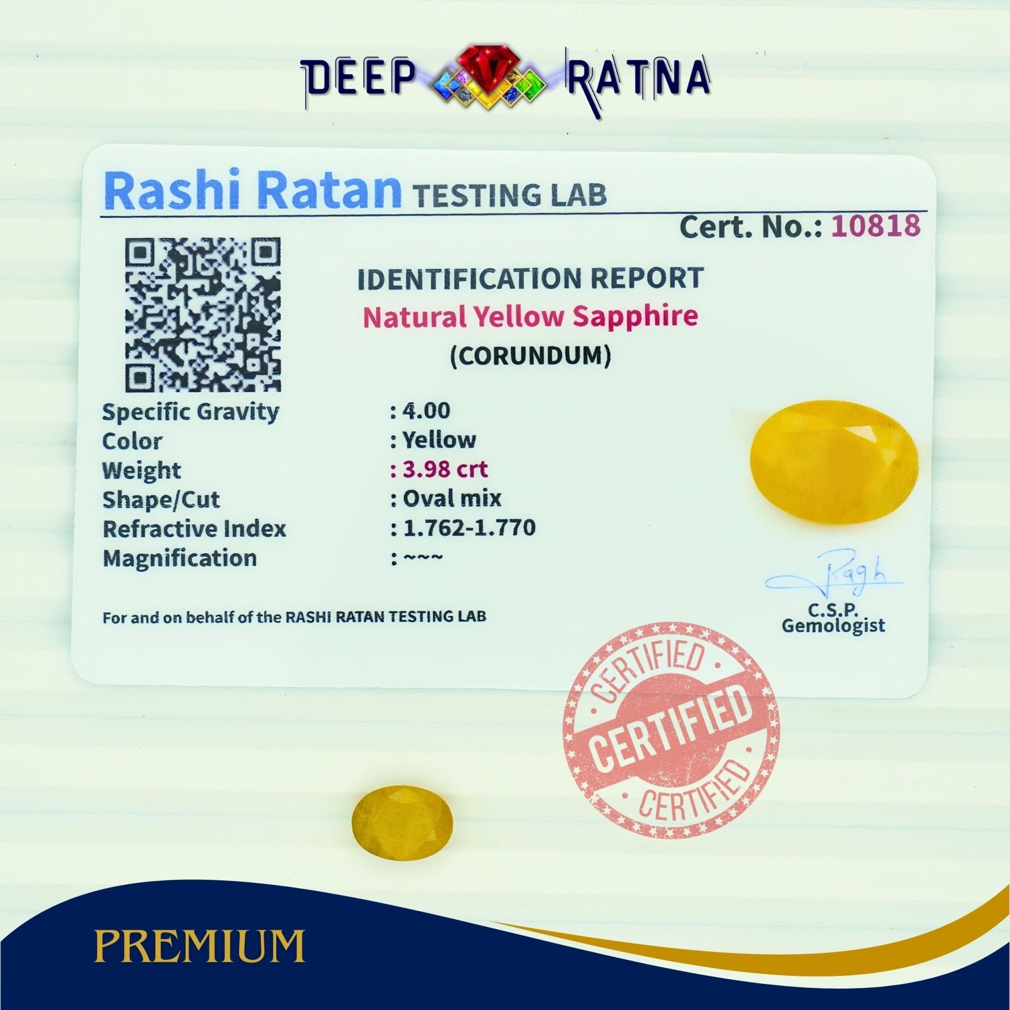 Yellow Sapphire 3.98 Carat (Thailand) - Deep Ratna