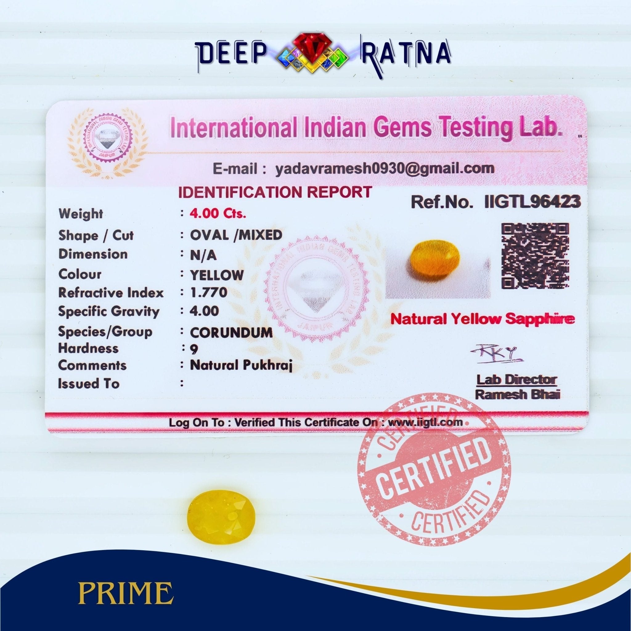Yellow Sapphire 4 Carat (Thailand) - Deep Ratna