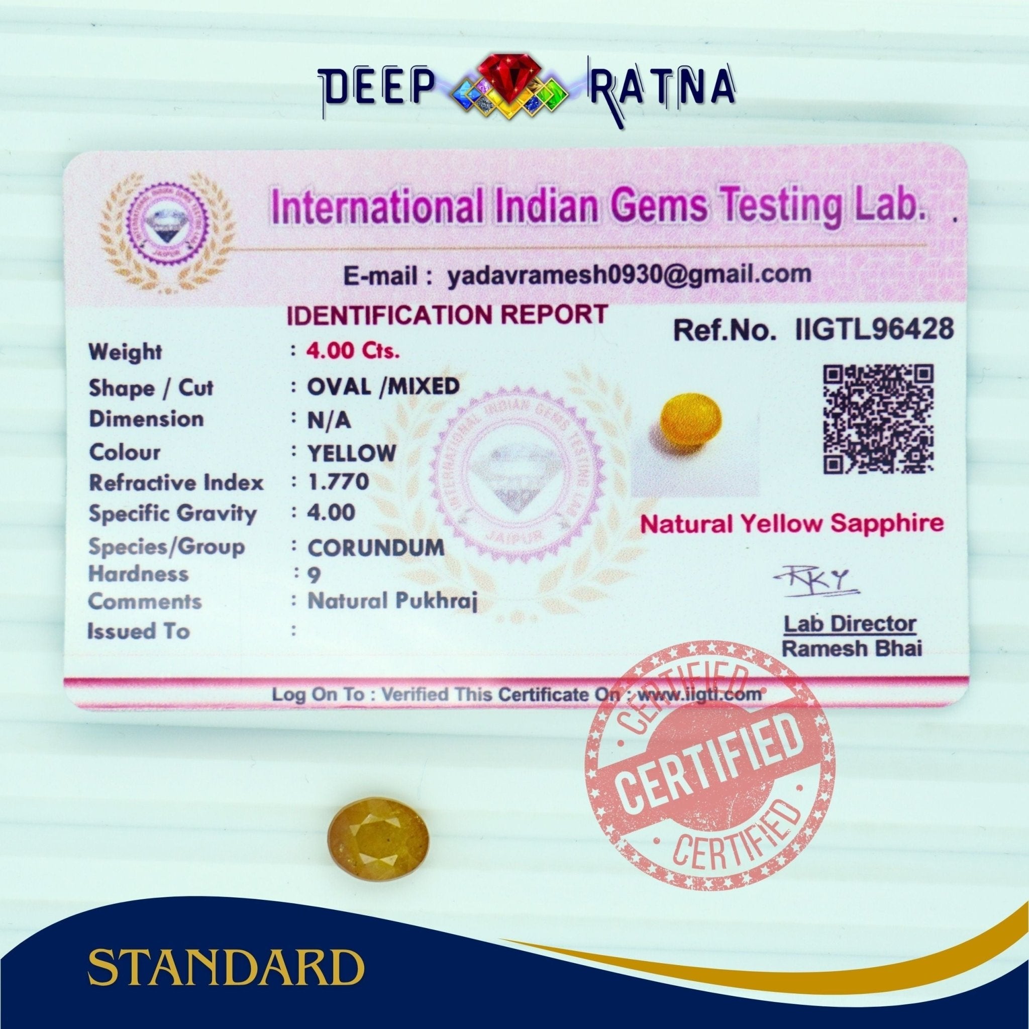 Yellow Sapphire 4 Carat (Thailand) - Deep Ratna