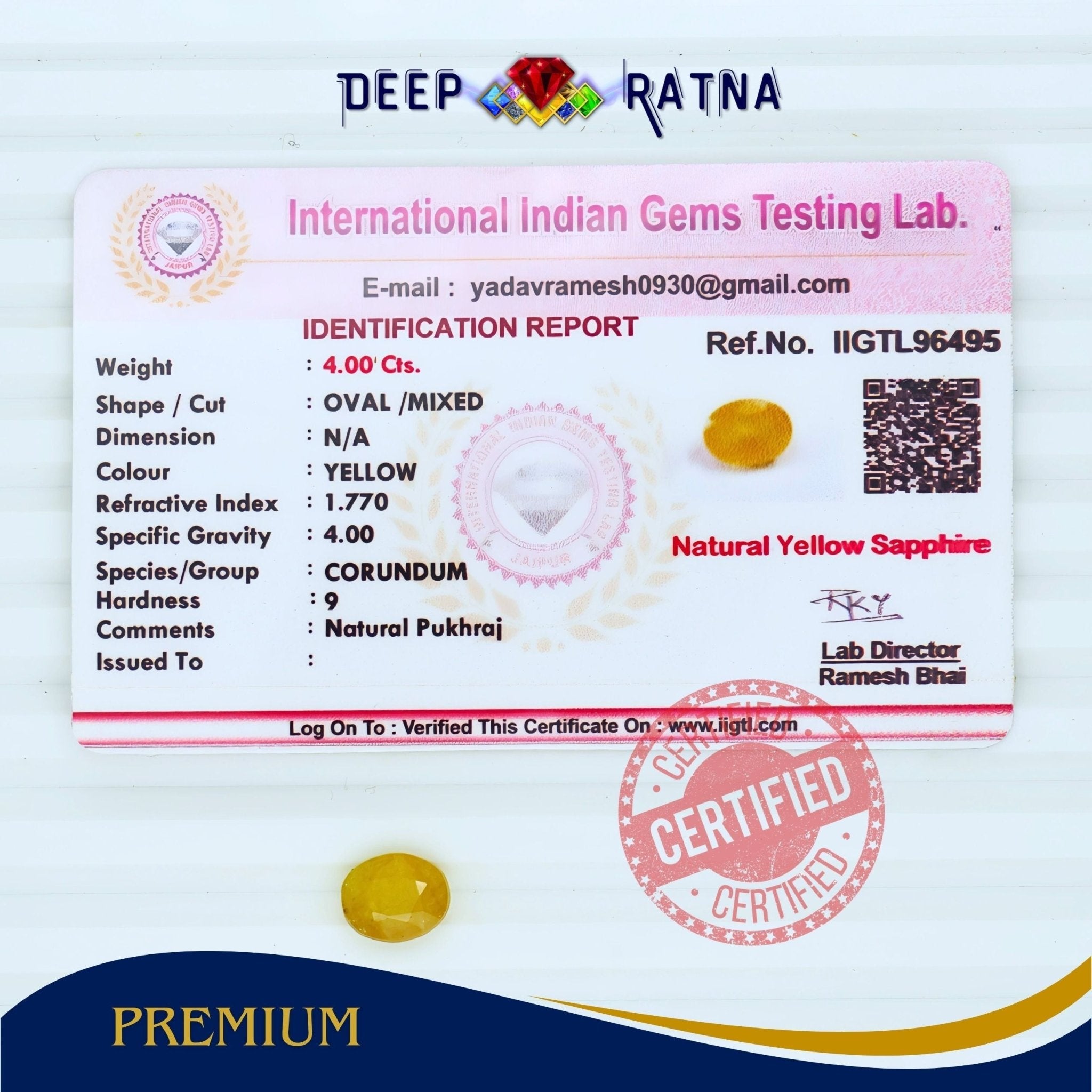 Yellow Sapphire 4 Carat (Thailand) - Deep Ratna