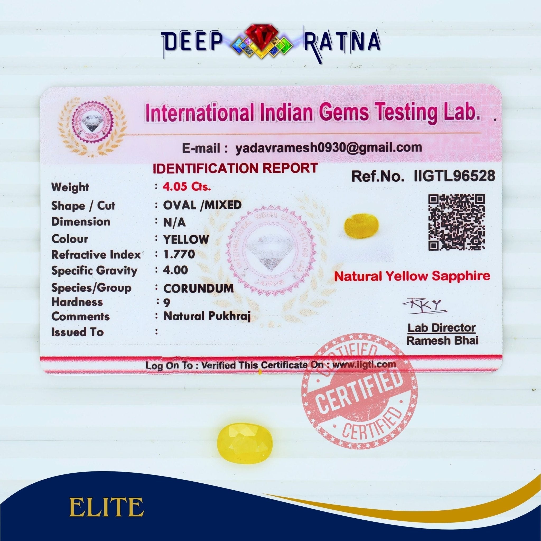 Yellow Sapphire 4.05 Carat (Thailand) - Deep Ratna