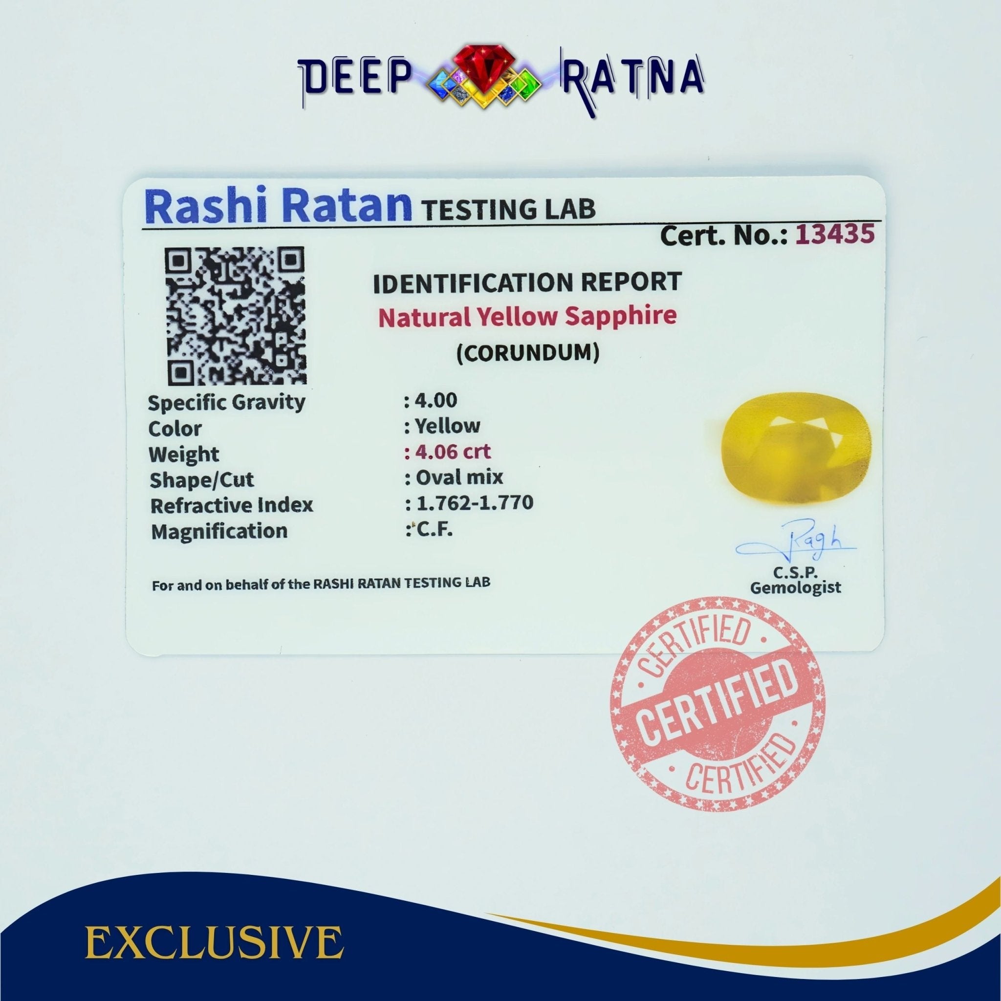 Yellow Sapphire 4.06 Carat (Thailand) - Deep Ratna