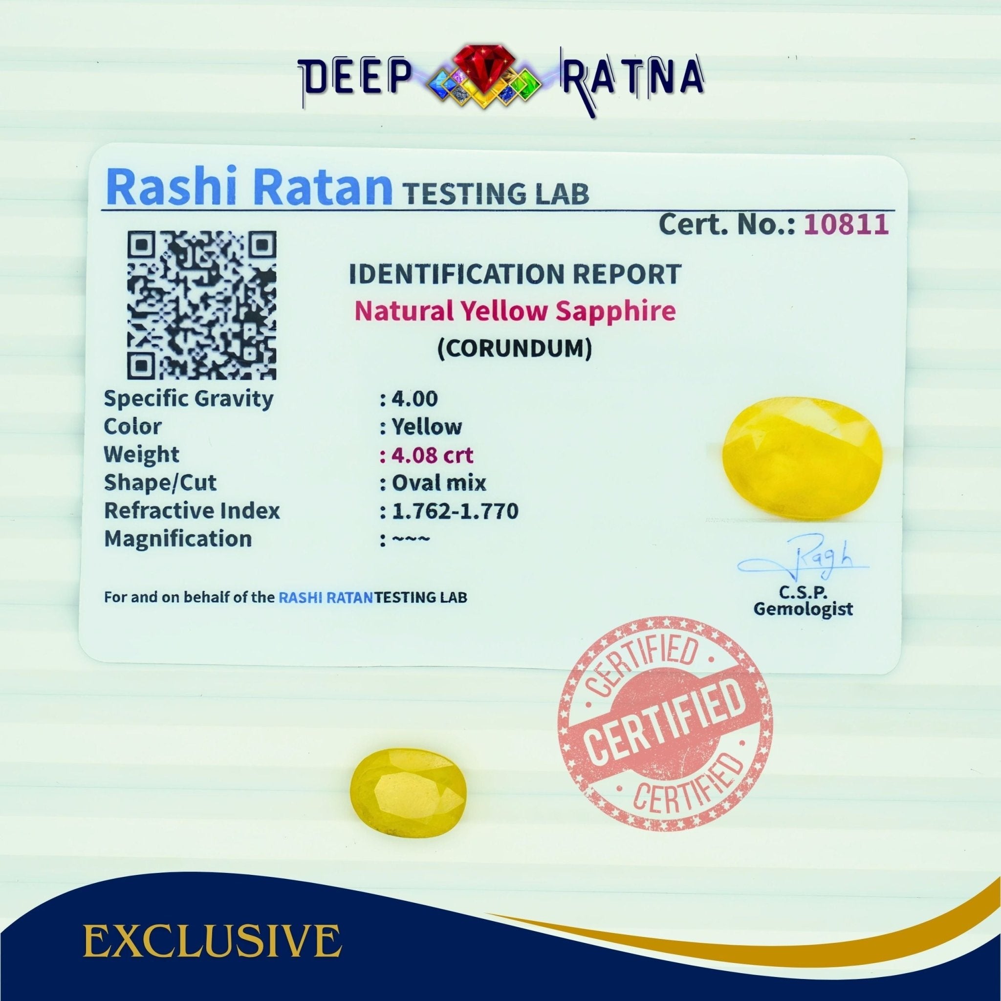 Yellow Sapphire 4.08 Carat (Thailand) - Deep Ratna