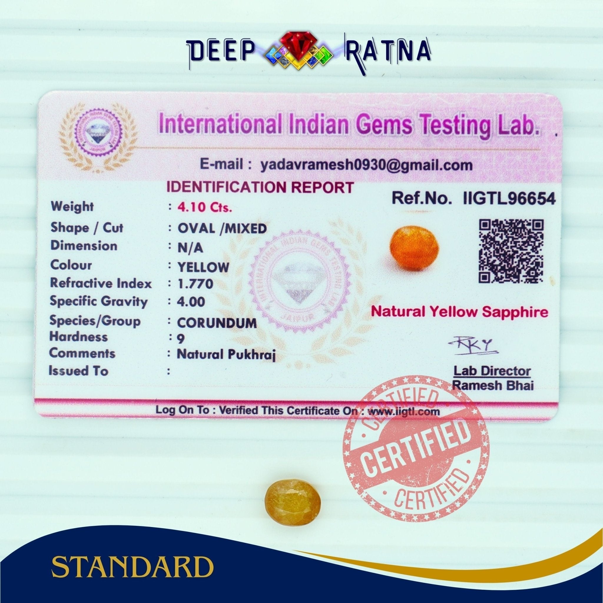 Yellow Sapphire 4.10 Carat (Thailand) - Deep Ratna