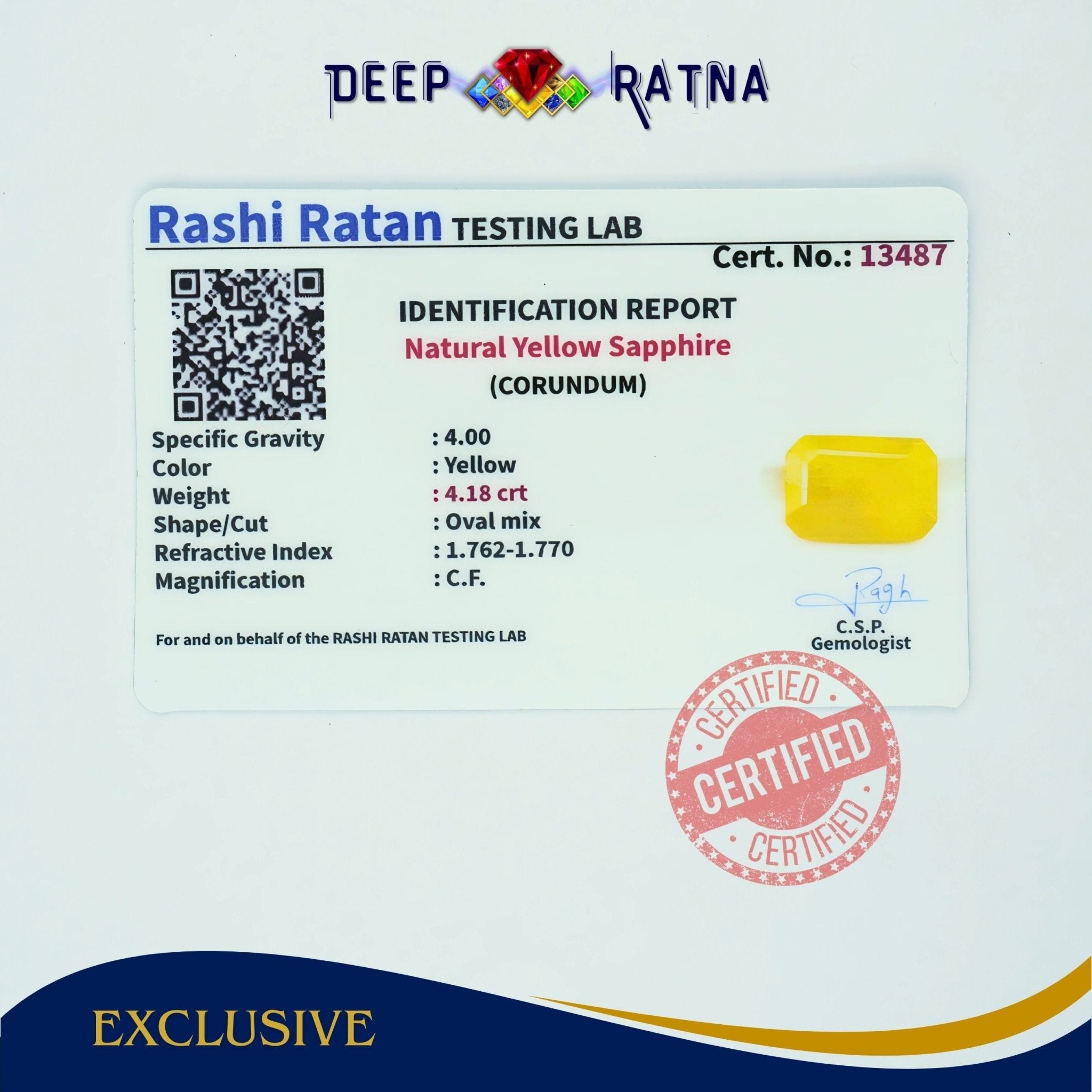 Yellow Sapphire 4.18 Carat (Thailand) - Deep Ratna