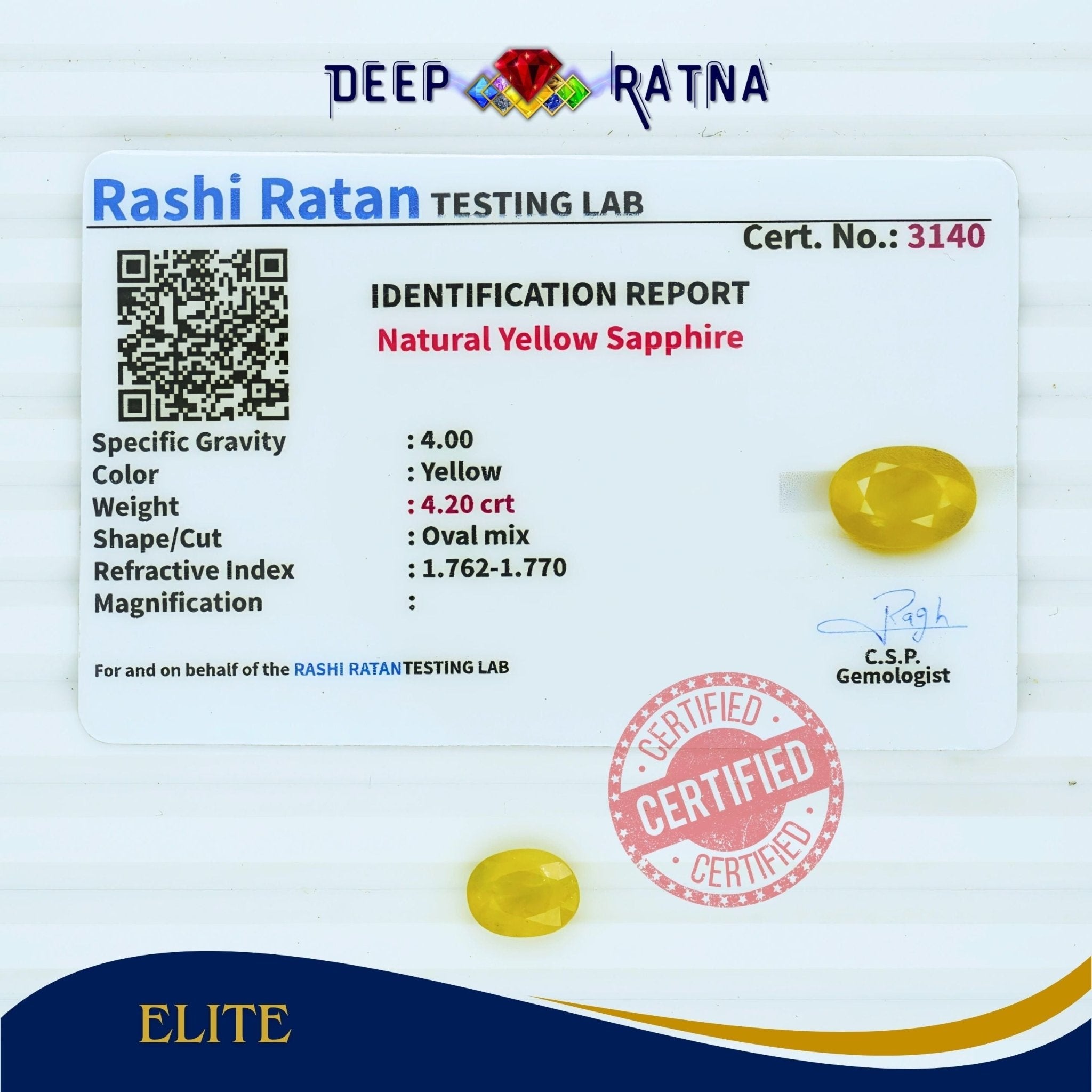 Yellow Sapphire 4.20 Carat (Thailand) - Deep Ratna