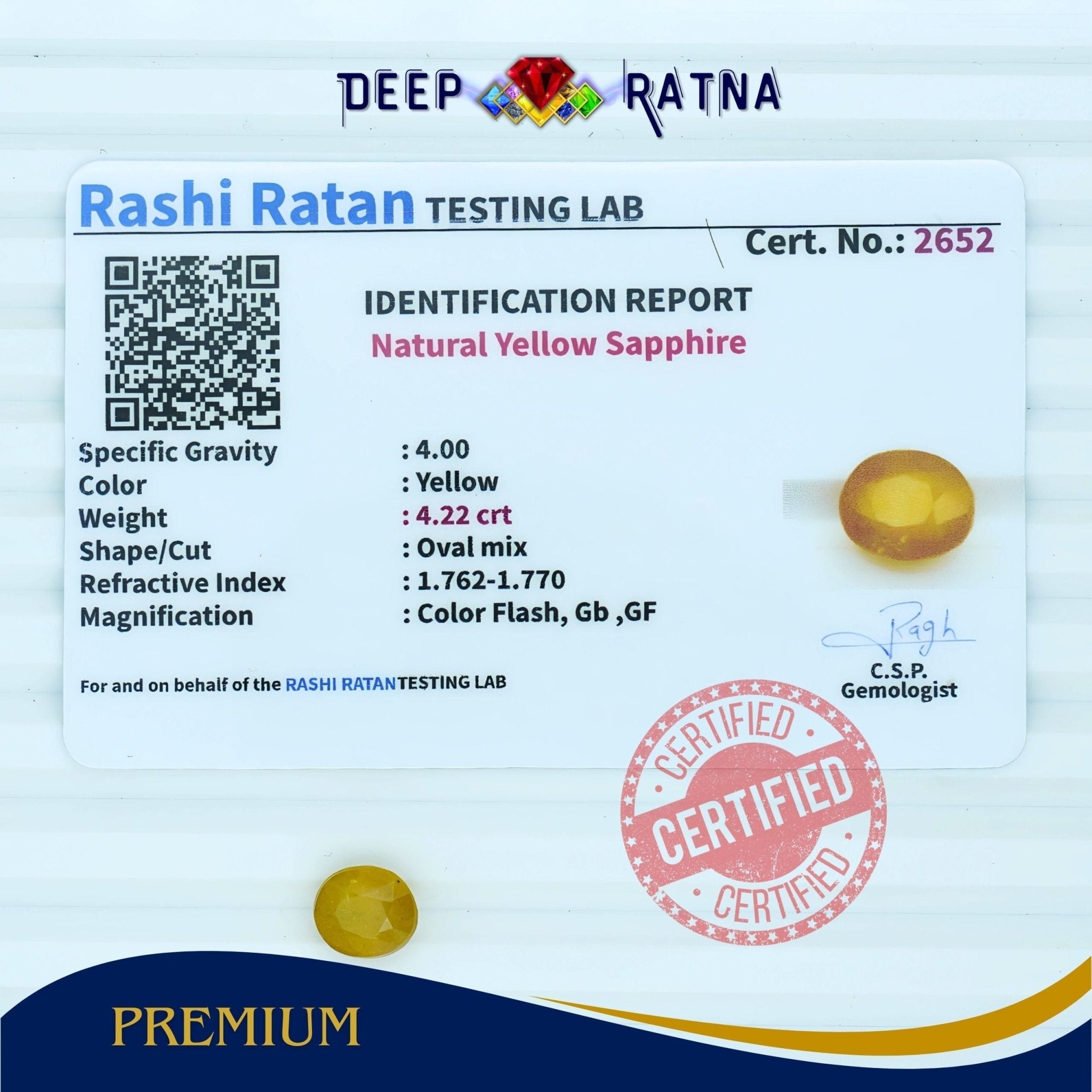 Yellow Sapphire 4.22 Carat (Thailand) - Deep Ratna