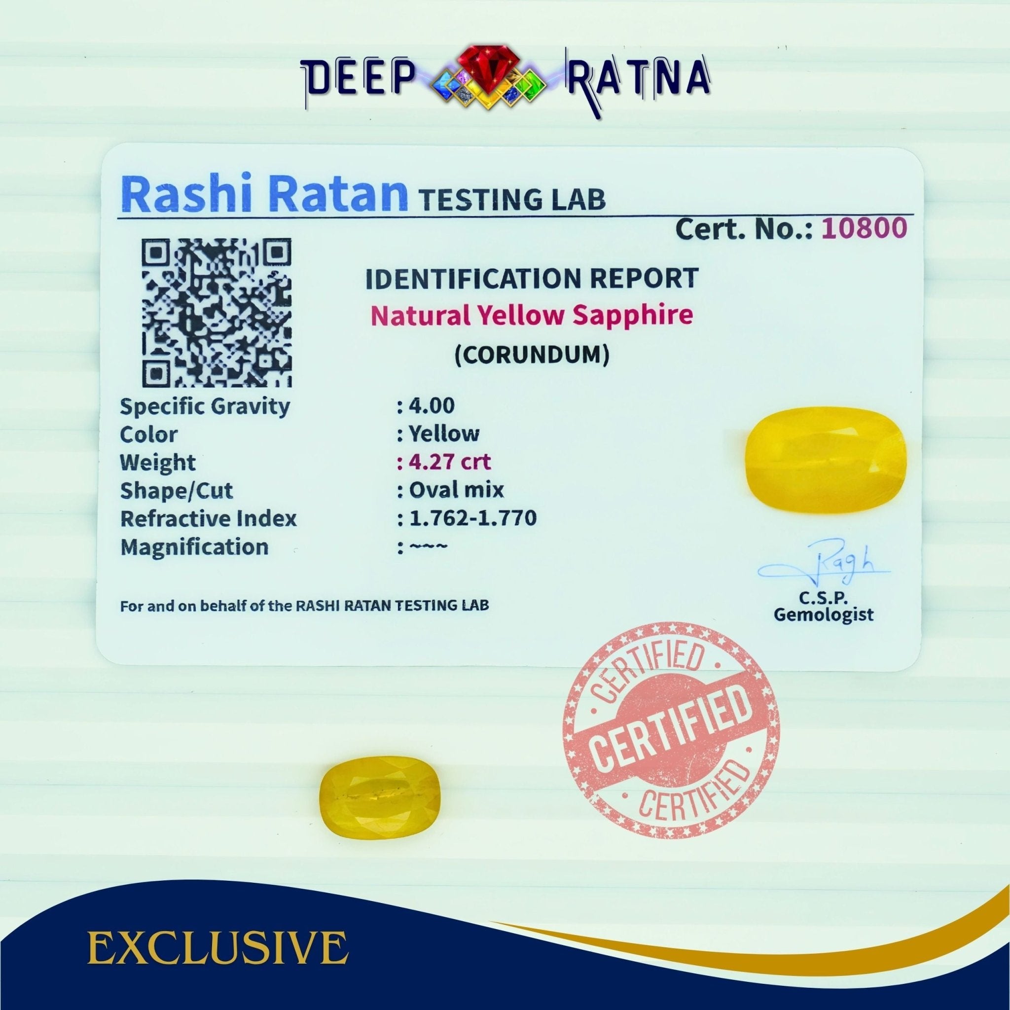 Yellow Sapphire 4.27 Carat (Thailand) - Deep Ratna