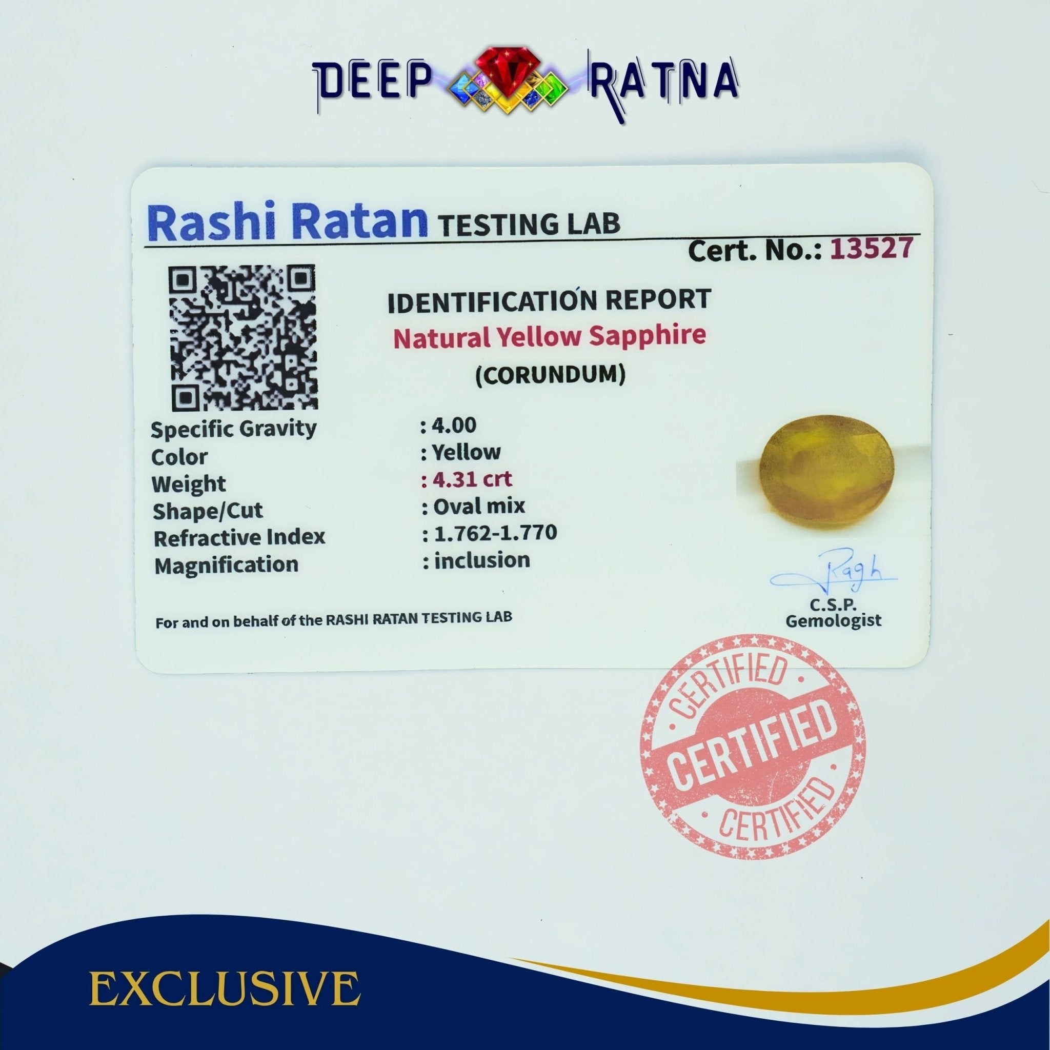 Yellow Sapphire 4.31 Carat (Thailand) - Deep Ratna
