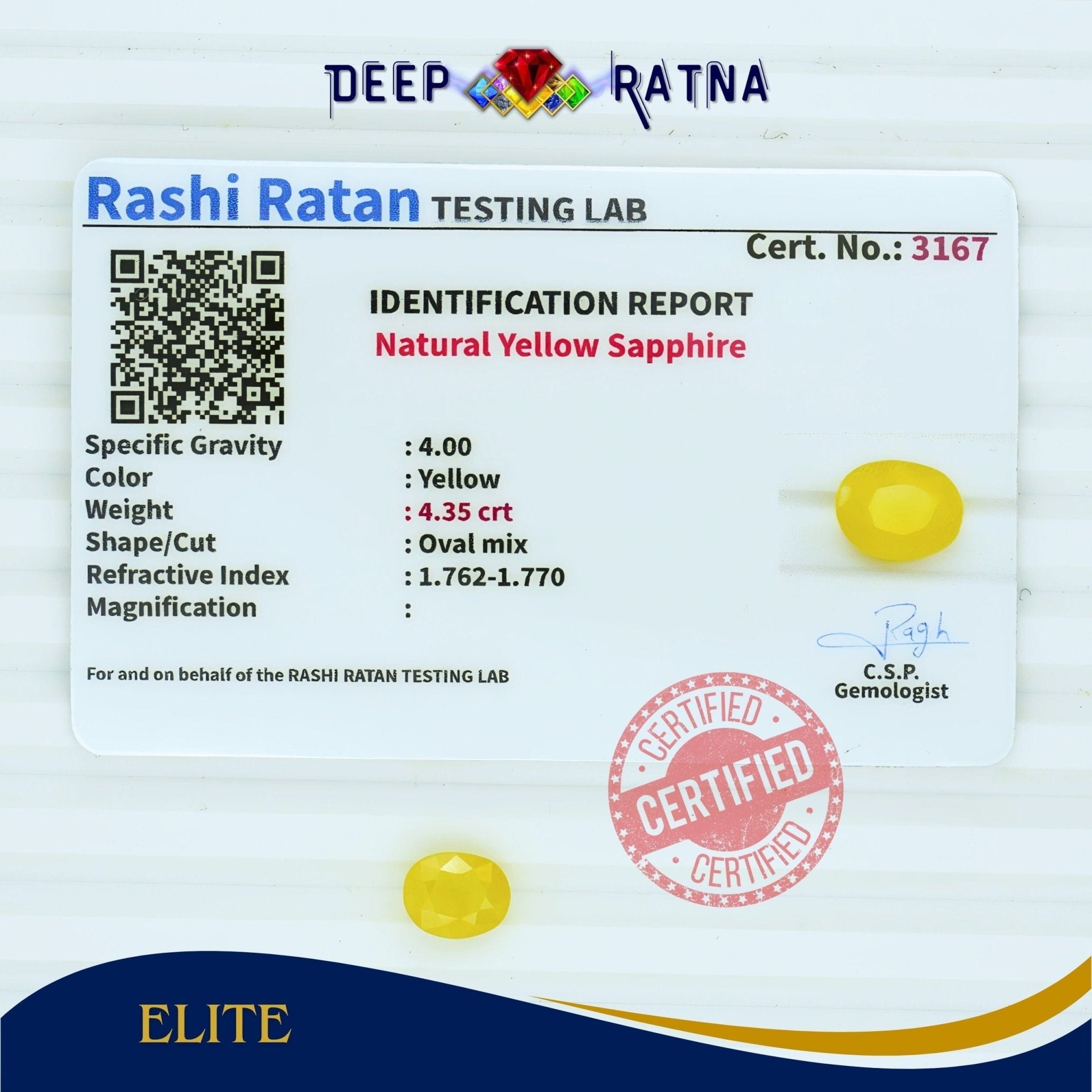 Yellow Sapphire 4.35 Carat (Thailand) - Deep Ratna