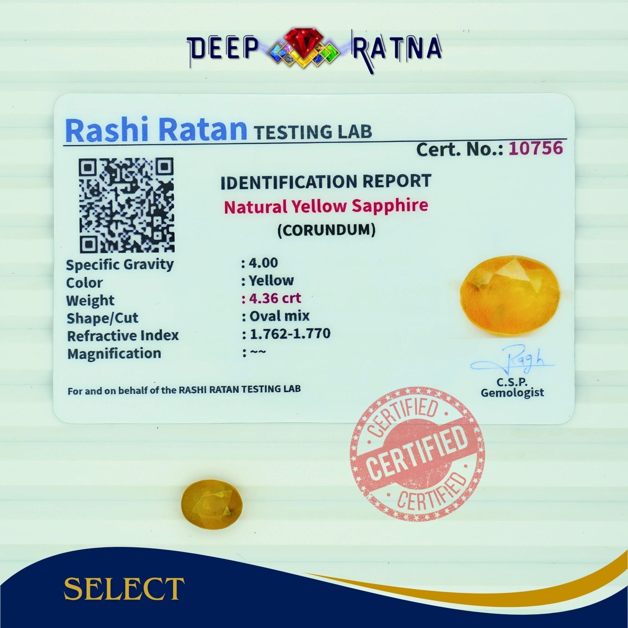 Yellow Sapphire 4.36 Carat (Thailand) - Deep Ratna