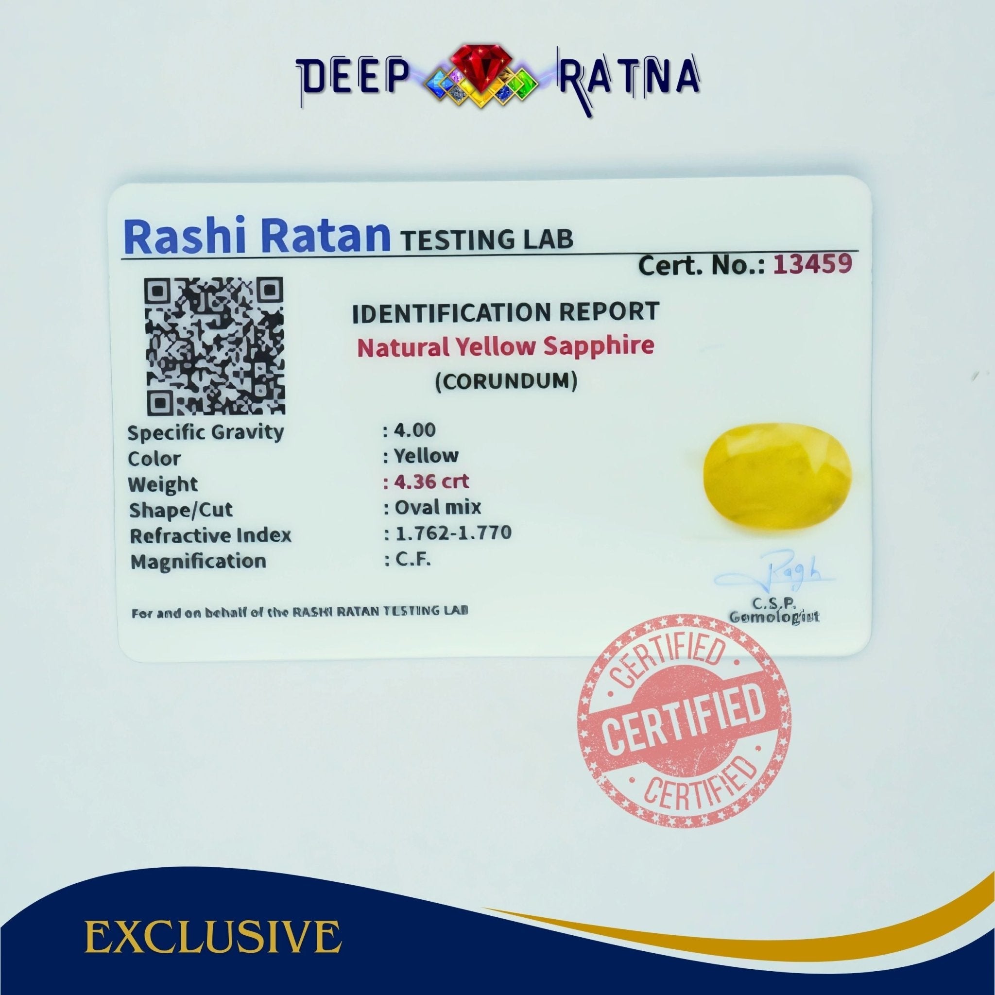 Yellow Sapphire 4.36 Carat (Thailand) - Deep Ratna