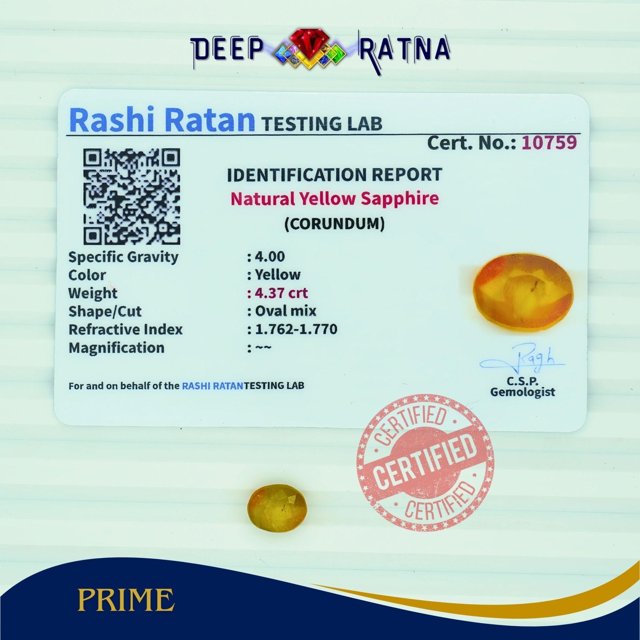 Yellow Sapphire 4.37 Carat (Thailand) - Deep Ratna