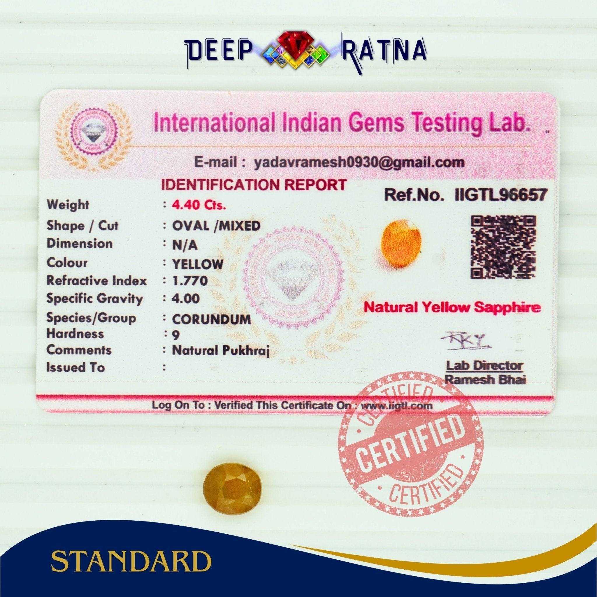 Yellow Sapphire 4.40 Carat (Thailand) - Deep Ratna